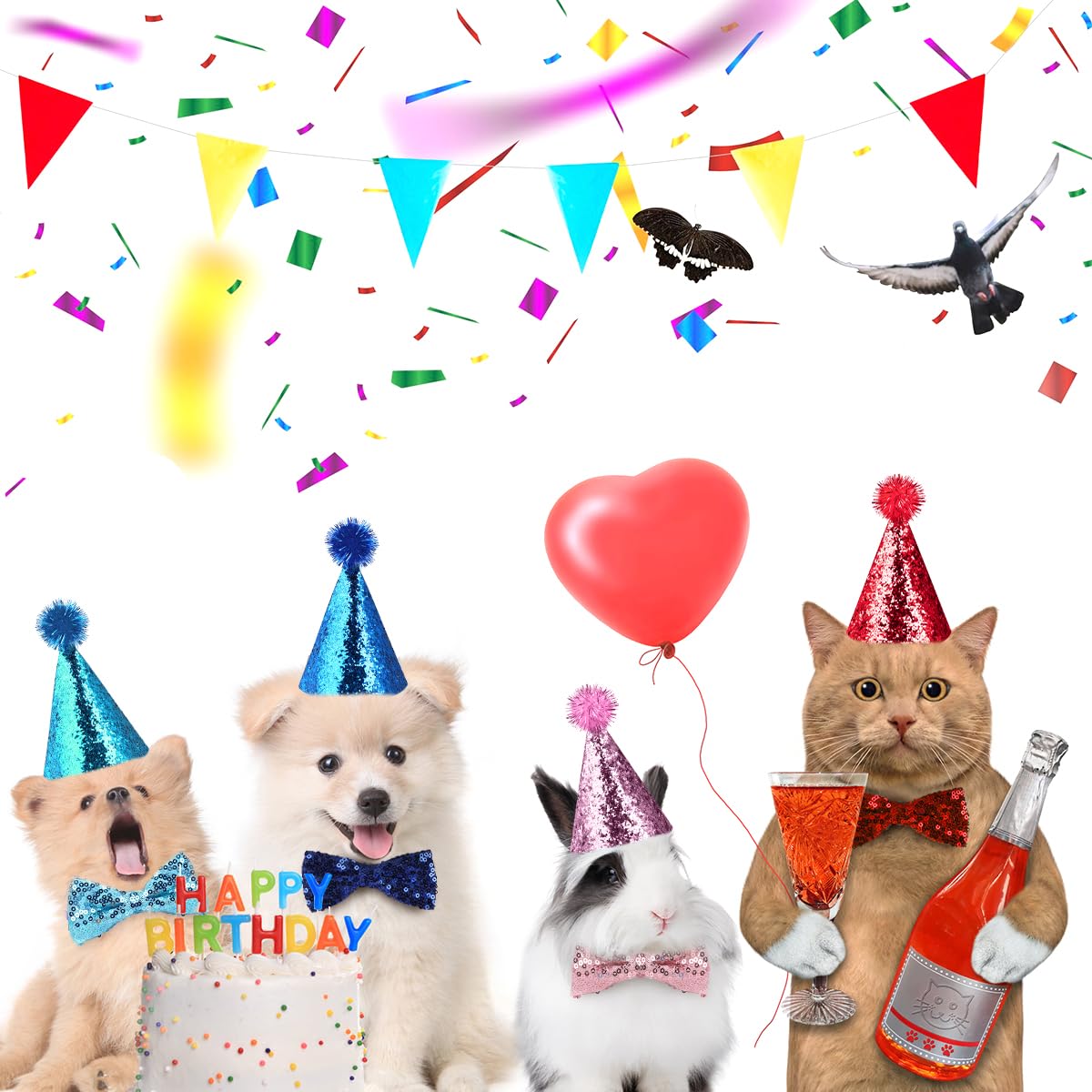 8 Pcs Cat Birthday Hat Dog Birthday Hats, Multi Color Mini Party Hats Set With 4 Pcs Hats And 4 Pcs Bowtie For Cat Dogs Kittens