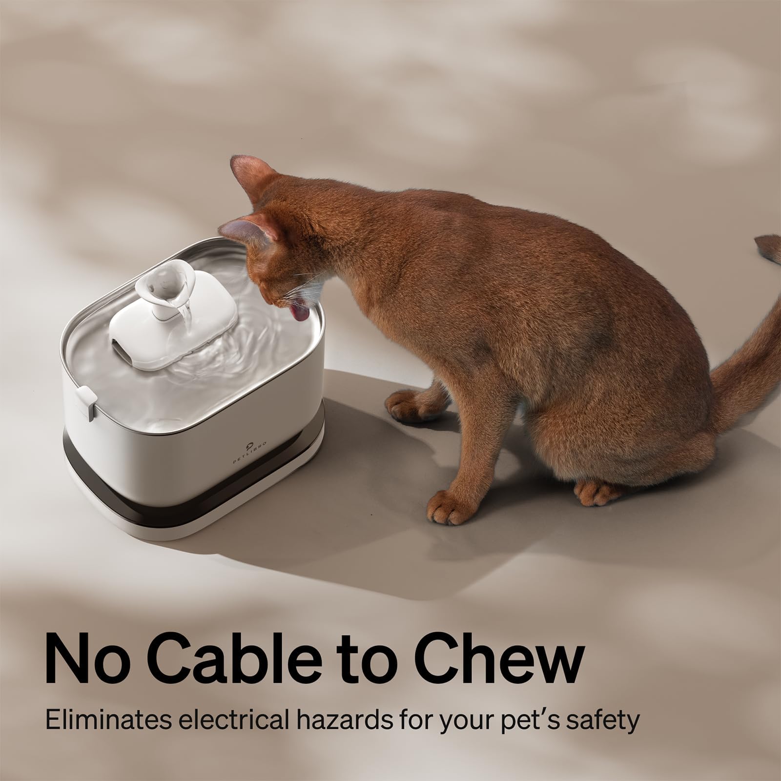 PETLIBRO Cordless Cat Water Fountain, 2.5L Rechargeable Wireless Dispenser, Quiet Pump, Stainless Steel Tray, BPA-Free, White