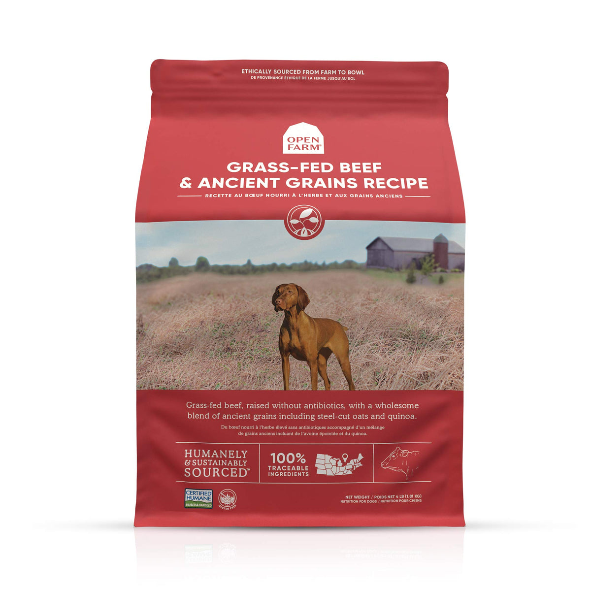 Open Farm Grass-Fed Beef & Ancient Grains Dry Dog Food, 100% Grass-Fed Wagyu Recipe With Wholesome Grains And No Artificial Flavors Or Preservatives, 22 Lbs