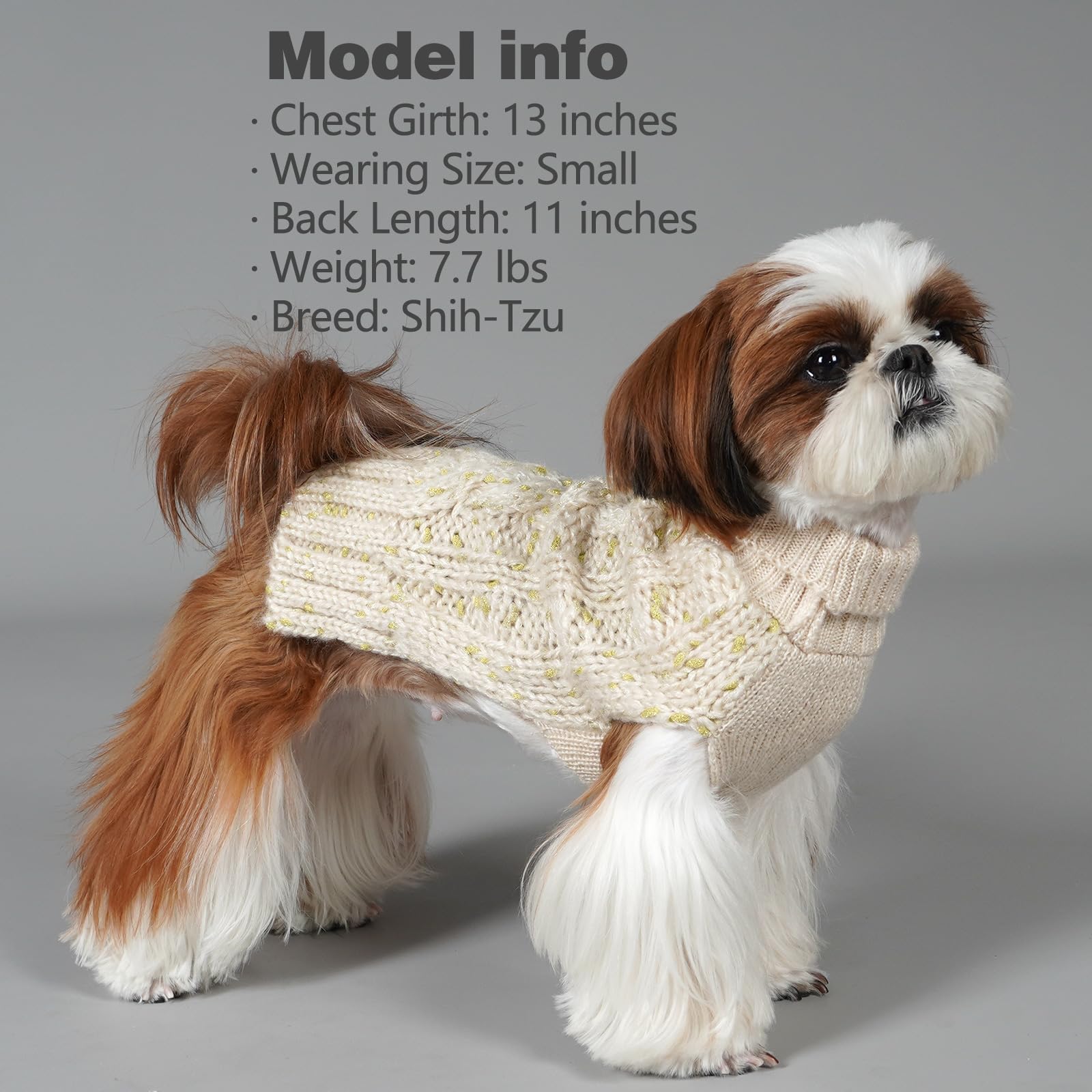 Kyeese Dog Sweater Winter Dog Clothes Pullover Warm Dog Coat Turtleneck Knitwear Sweater With Golden Yarn For Small Dog, Beige, Small