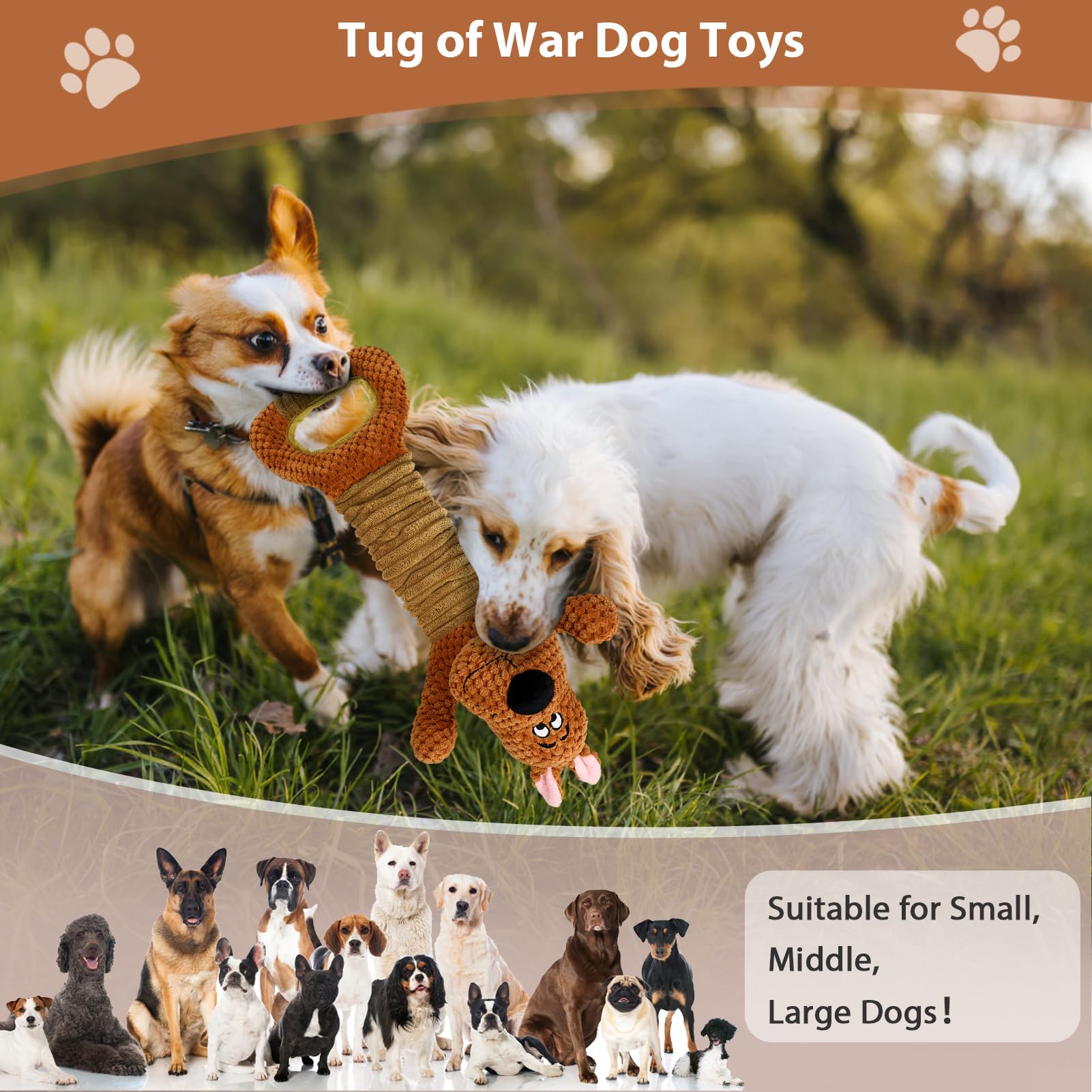 Homounter Dog Toys Interactive Tug Of War Puppy Toys With Crinkle Paperand Squeaker, Plush Large Dog Chew Toy Pull Pet Toy For S