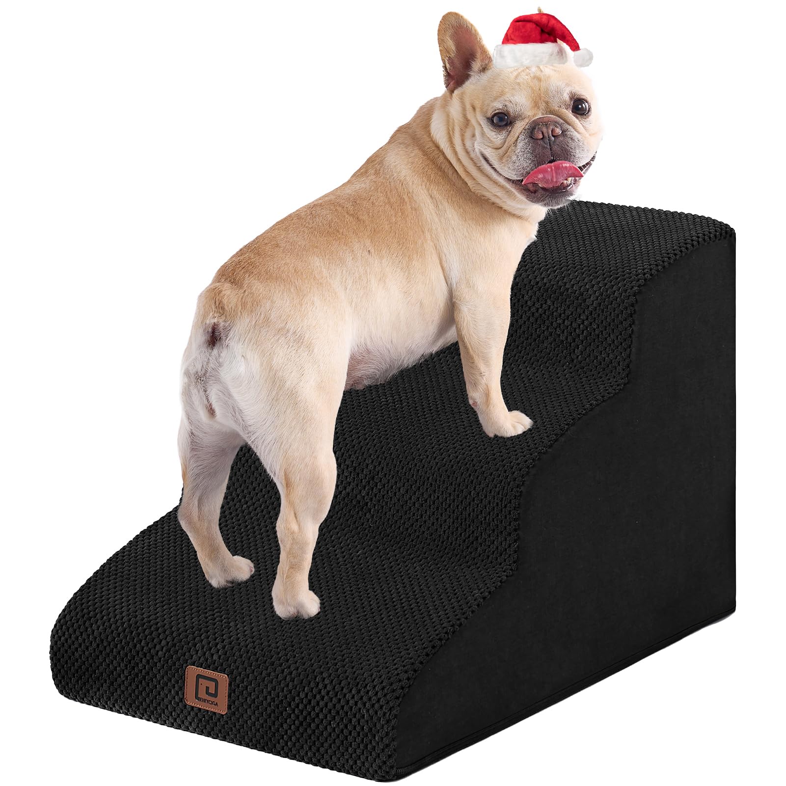 Eheyciga Curved Dog Stairs Ramp For Small Dogs 15.7' H, 3-Step Dog Steps For Couch Sofa And Chair, Pet Stairs For Cats, Non-Slip Balanced Pet Steps Indoor, Black