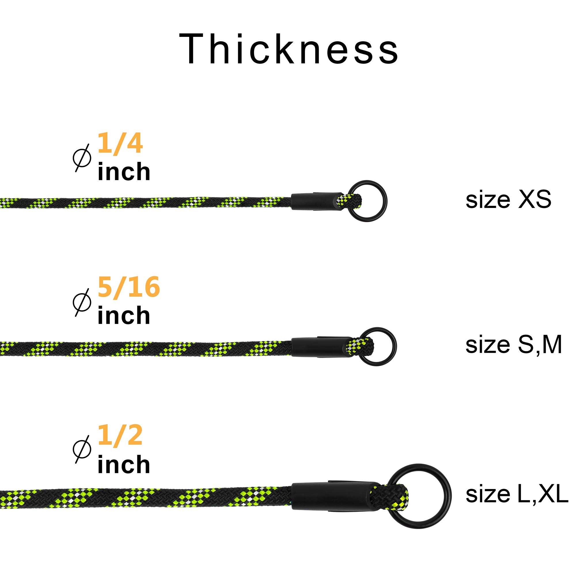 Bronzedog Rope Pro Training Dog Collar Braided No Pull Quick Release Round Lead Collars For Dogs Small Medium Large Puppy (M - 19.7' Long, Green)