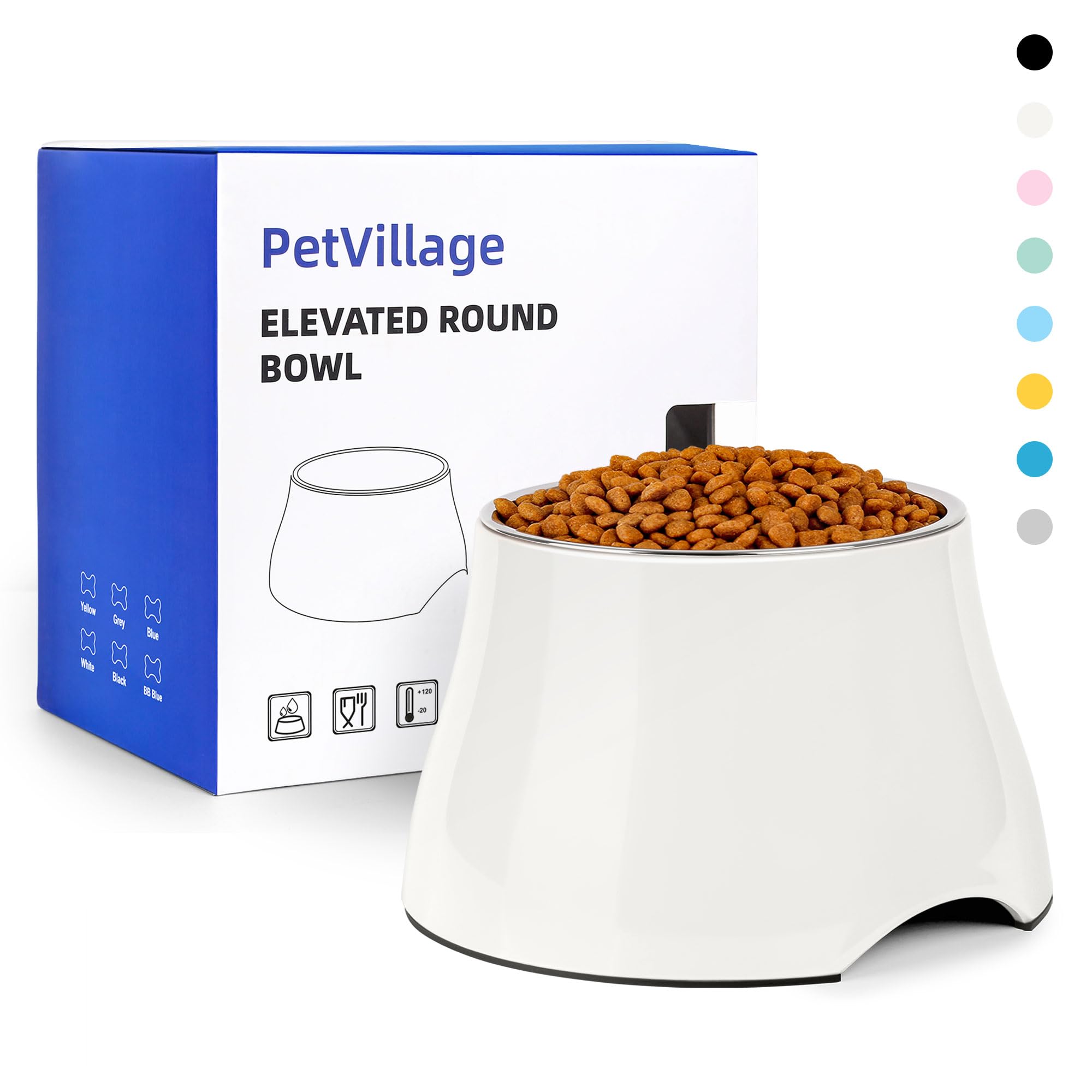 Petvillage Dog Bowls,Cone Friendly Non Slip Single Dog Bowl With Stainless Steel Inner, Raised Bowls For Smll Dogs Spaniel Dogs 