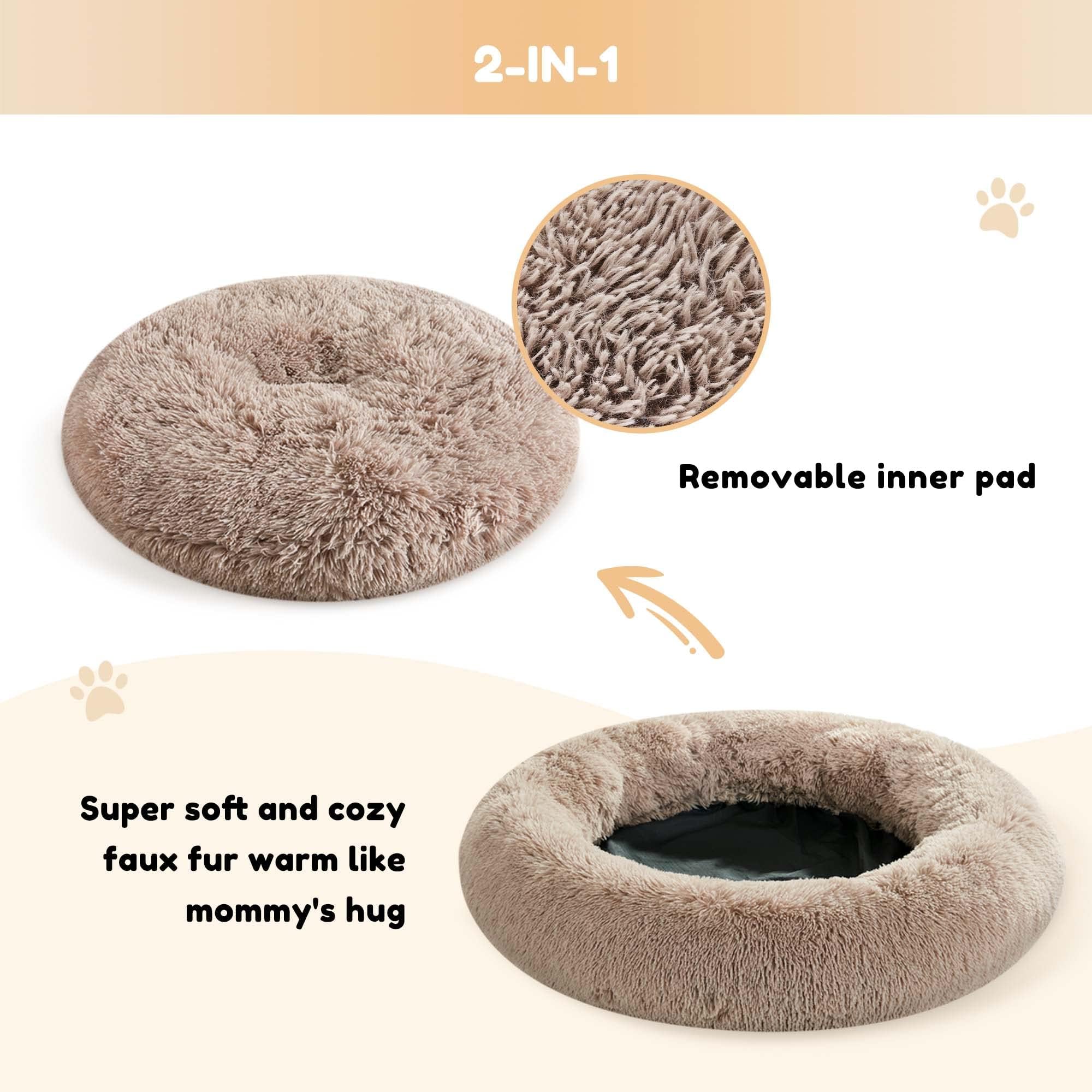 Western Home Wh Calming Dog & Cat Donut Cuddler, Anti-Anxiety Warming Cozy Soft Round Bed, Fluffy Faux Fur Plush Cushion For Small Medium Dogs And Cats (20'/24'/30'/36')