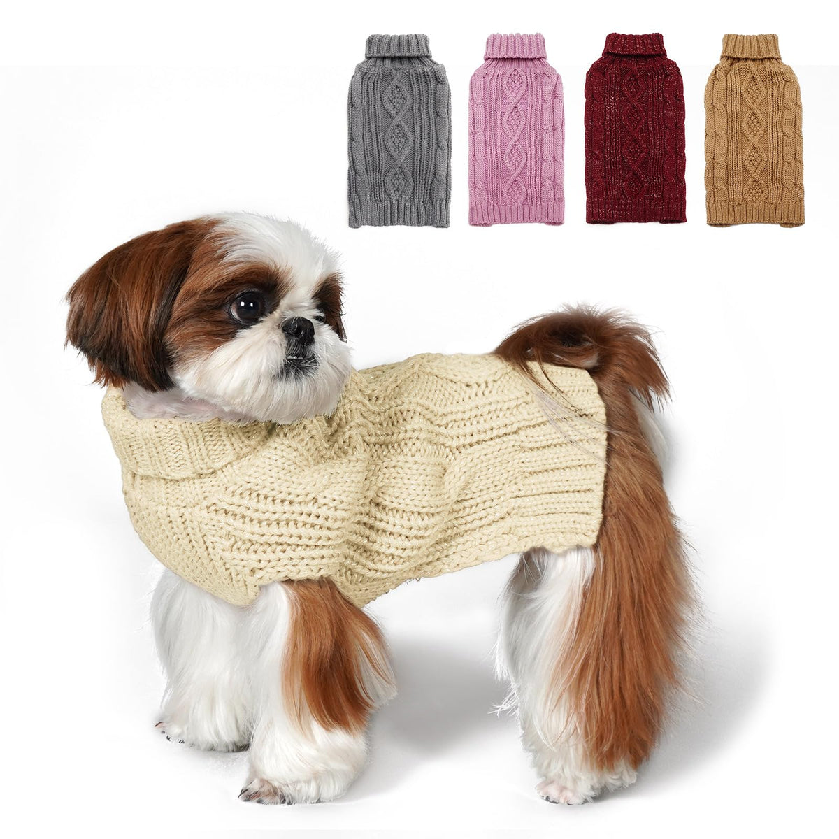 Kyeese Dog Sweaters For Small Dogs With Golden Thread Turtleneck Dog Cable Knit