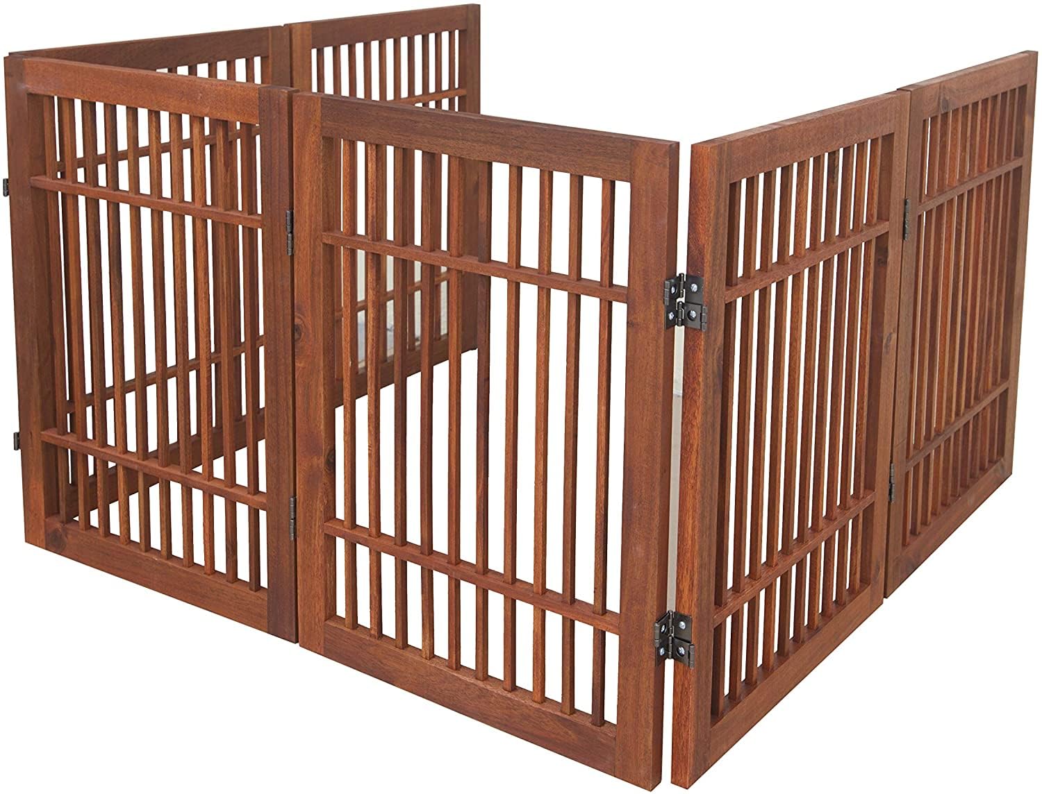 Pet Dog Gate Strong and Durable Freestanding Folding Acacia Hardwood Portable Wooden Fence Indoors or Outdoors by Urnporium (Bro