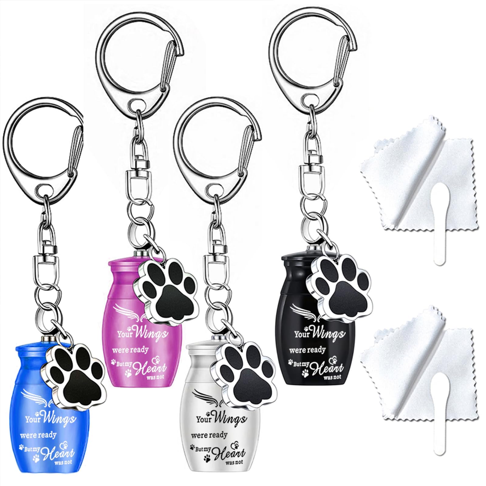 Weikui 4Pcs Pet Urns Keychain For Ashes Cremation Jewelry Dog Ashes Keepsake Keychain Pendant With Paw Print Memorial Urn Charm 