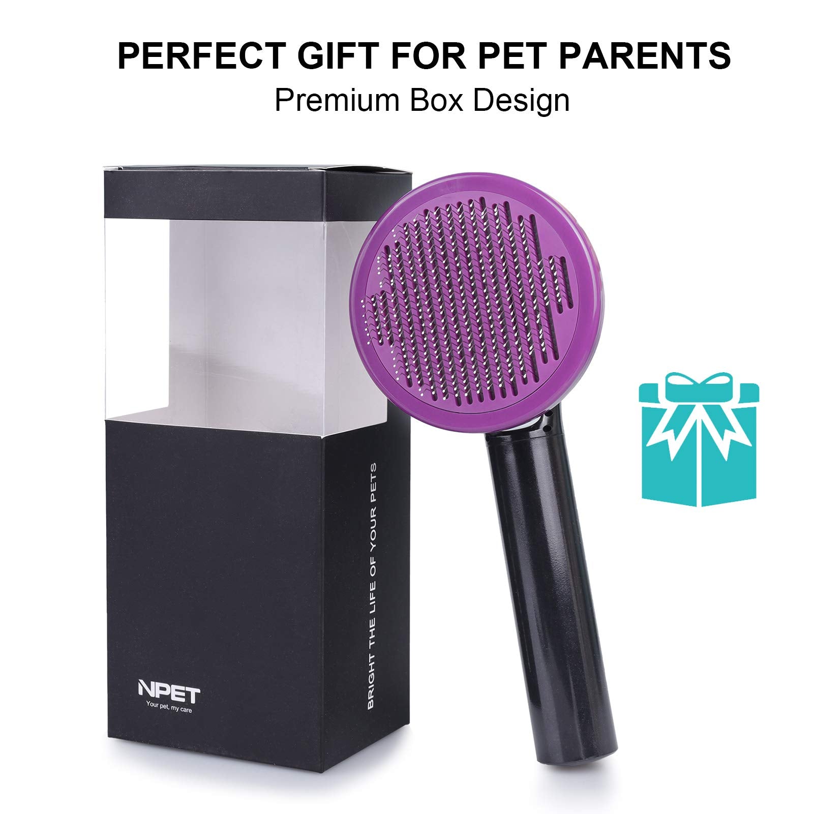 Npet Dog Brush, Self Cleaning Slicker Brush For Cats And Dogs, Gently Removes Loose Undercoat, Mats Tangled Hairs Dog Grooming Kit