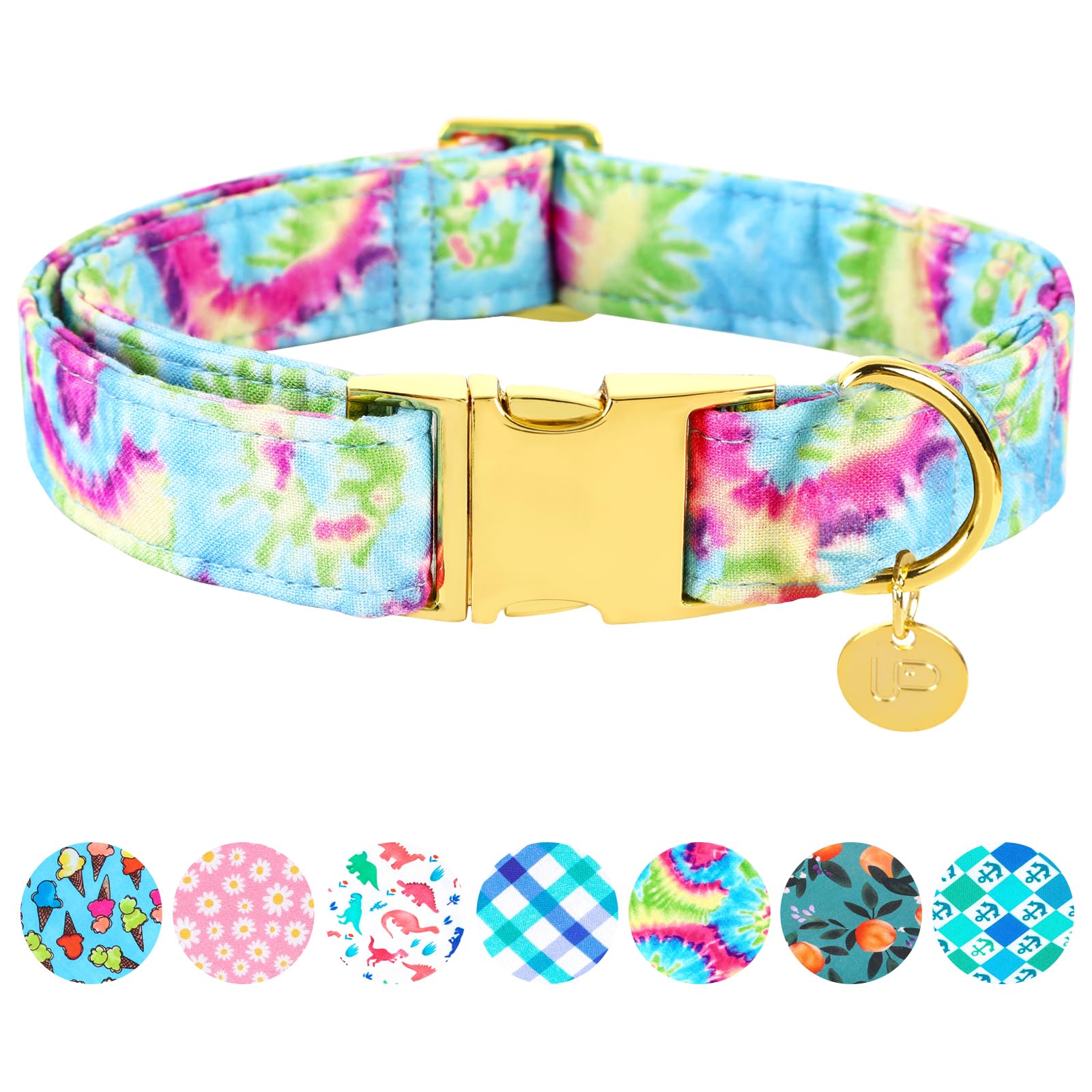 Up Urara Pup Tie Dye Summer Cotton Dog Collar With Metal Buckle Gift Collar For Small Medium Large Girls Or Boys Dogs Cute Durab