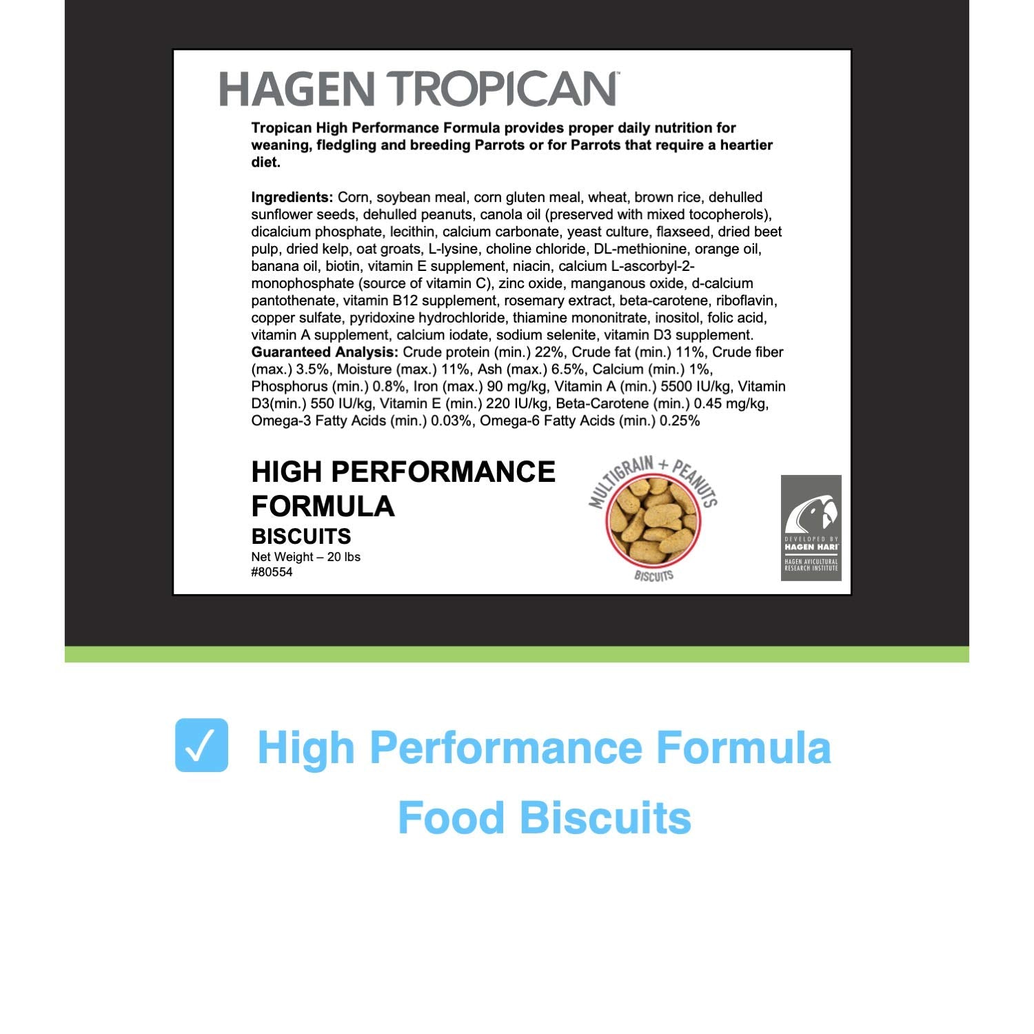 HARI Tropican Bird Food, Hagen Parrot Food Biscuits with Vitamins & Minerals for Birds Needing Extra Nutrition, High Performance