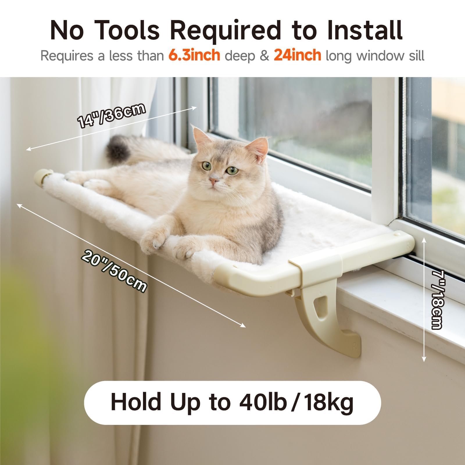 Mewoofun Cat Window Sill Perch For Indoor Cats, One-Step Sliding Clamping Slot Adjustment Cat Window Hammock With Removable Cove