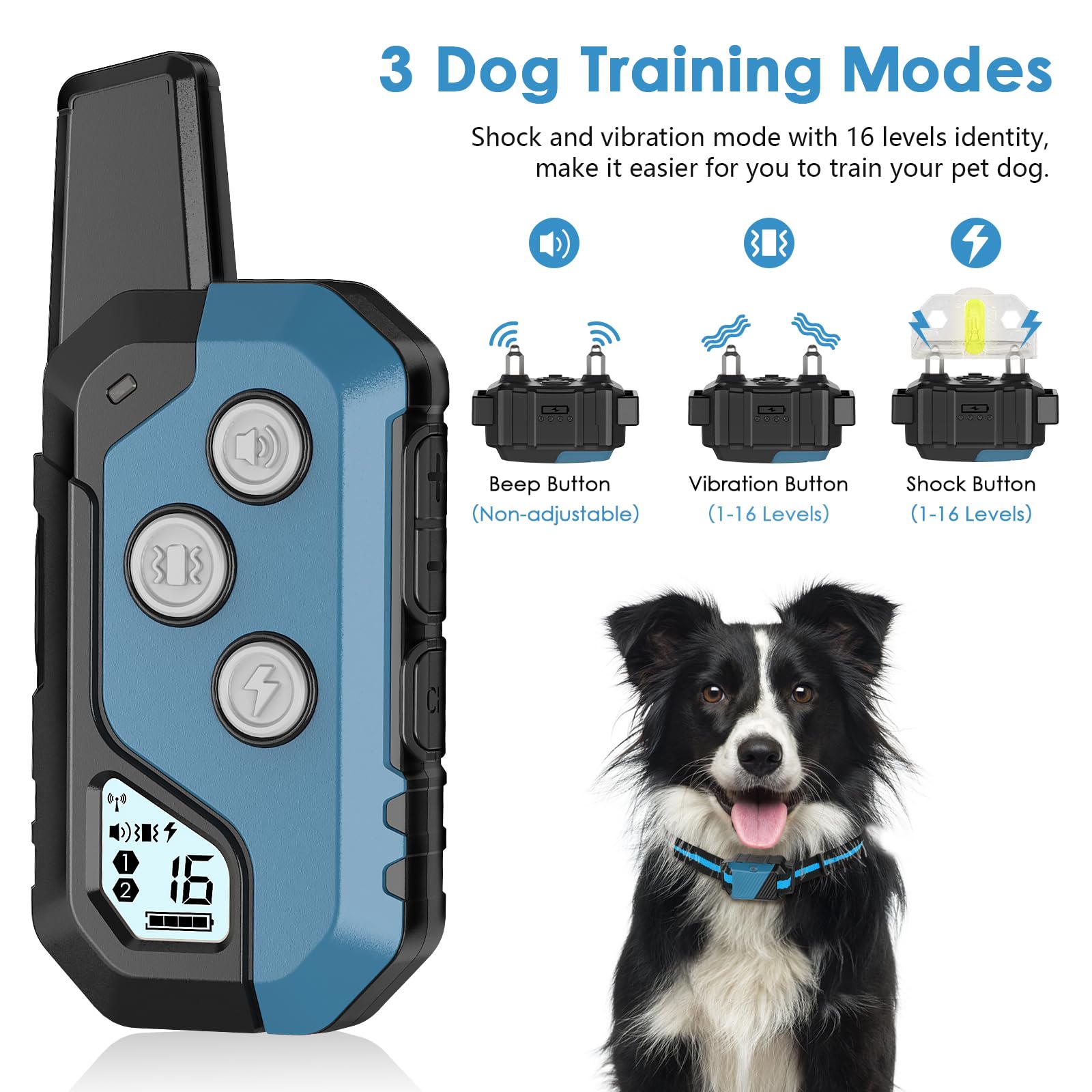 Dog Shock Collar, Ip67 Waterproof Dog Training Collar With Remote, 3 Training Modes, Shock, Vibration And Beep, Rechargeable Ele