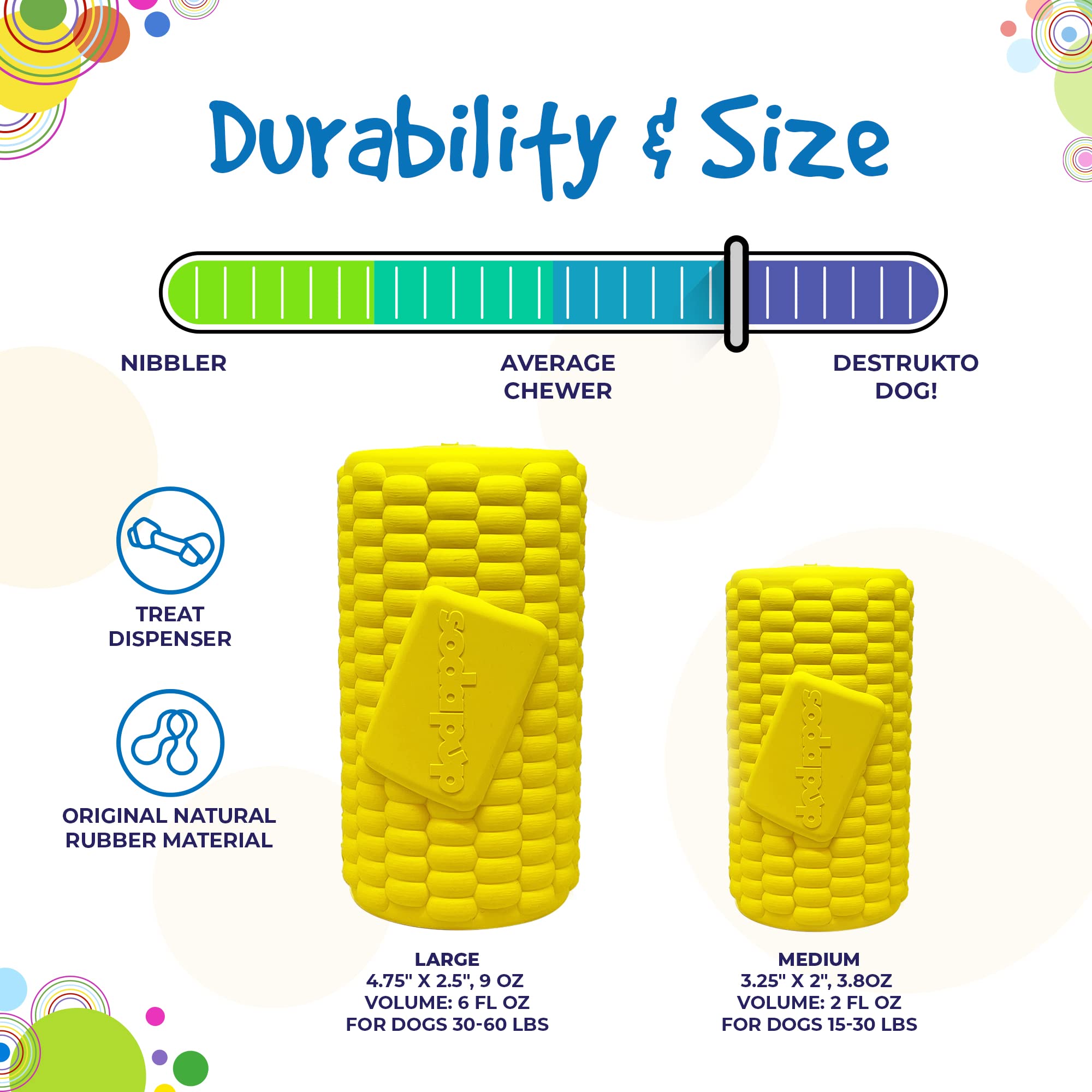 SodaPup Corn on the Cup - Durable Dog Treat Dispenser & Chew Toy Made in USA from Non-Toxic, Pet Safe, Food Safe Natural Rubber
