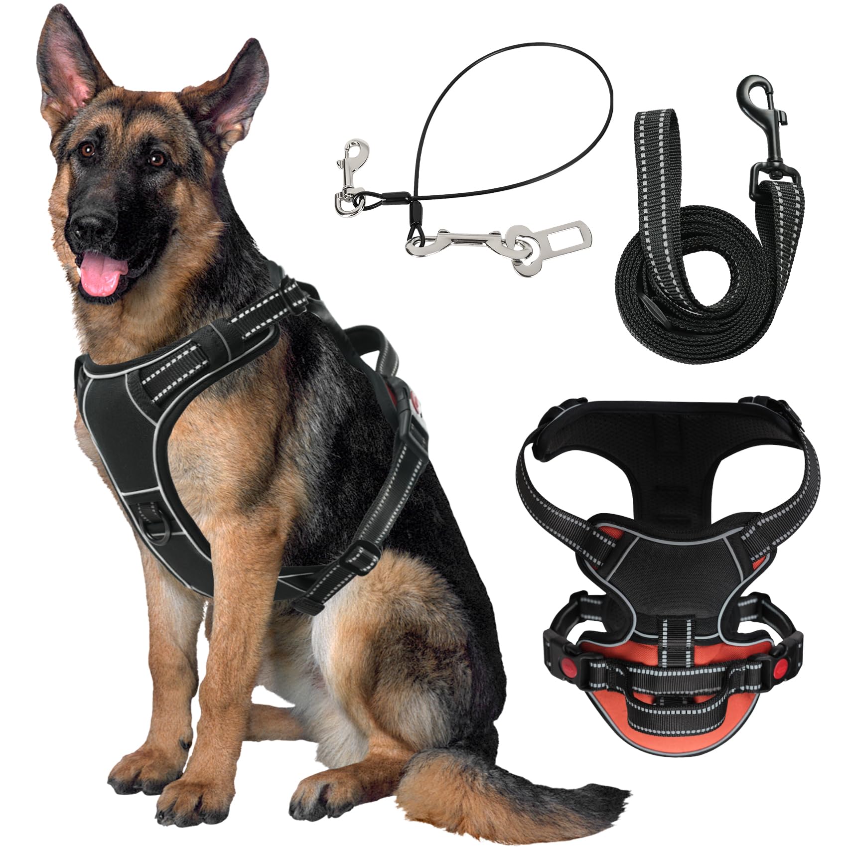 No Pull Dog Harness For Large Dogs-Medium Dogs, Adjustable Reflective Oxford Material Vest, With Heavy Duty Dog Leash, Chew-Resi
