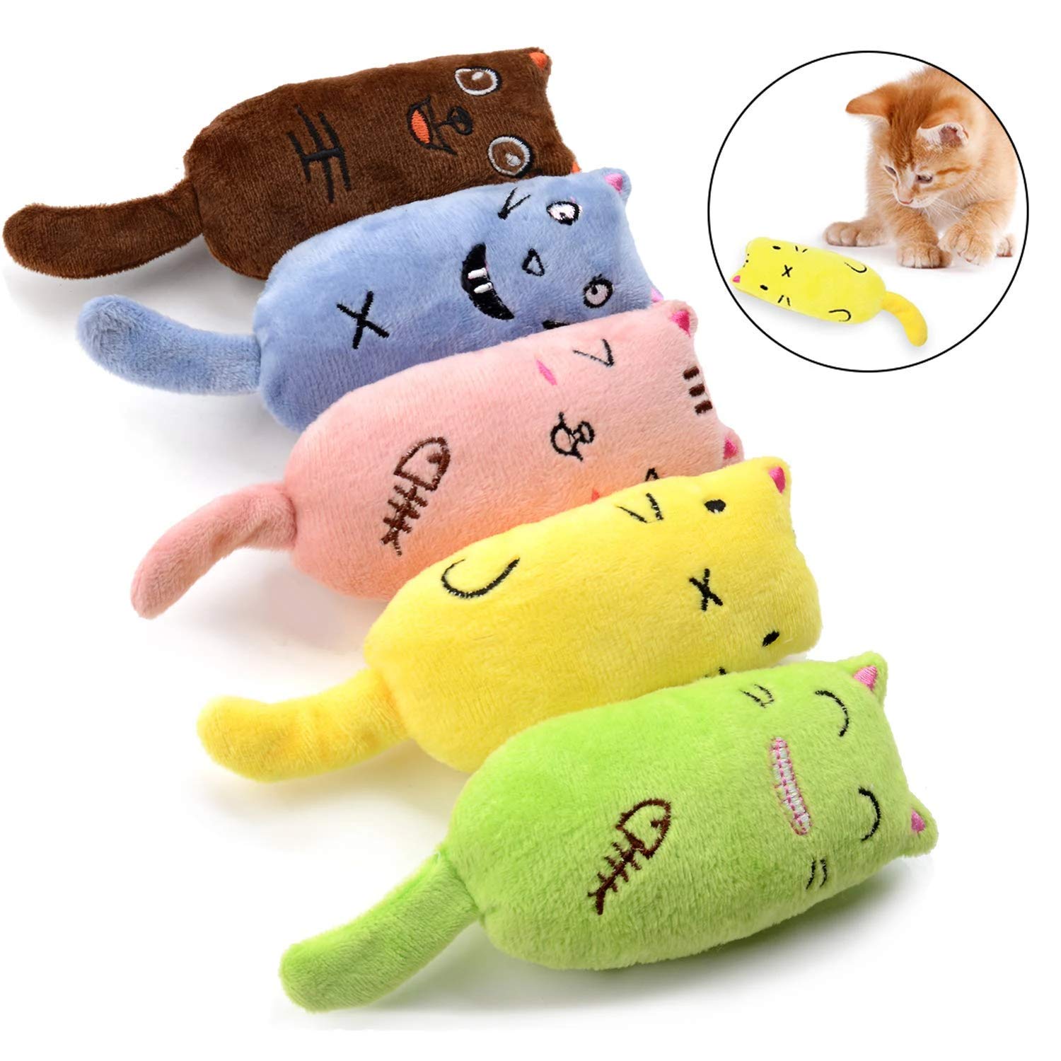Legendog 5Pcs Catnip Toy, Cat Chew Toy Bite Resistant Catnip Toys For Cats,Catnip Filled Cartoon Mice Cat Teething Chew Toy (Multicolor1)