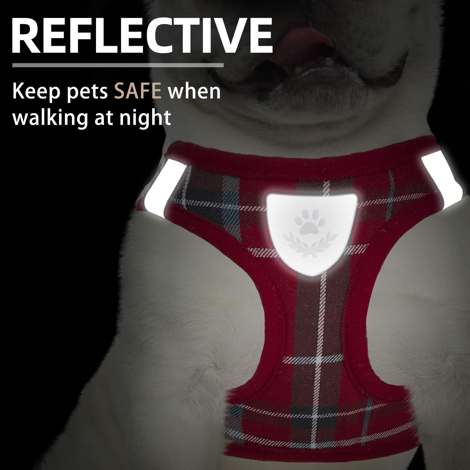 Pupteck Adjustable Dog Harness Collar And Leash Set Step In No Pull Pet Harness For Small Medium Dogs Puppy And Cats Outdoor Walking Running, Soft Mesh Padded Reflective Vest Harnesses, Red Xxs