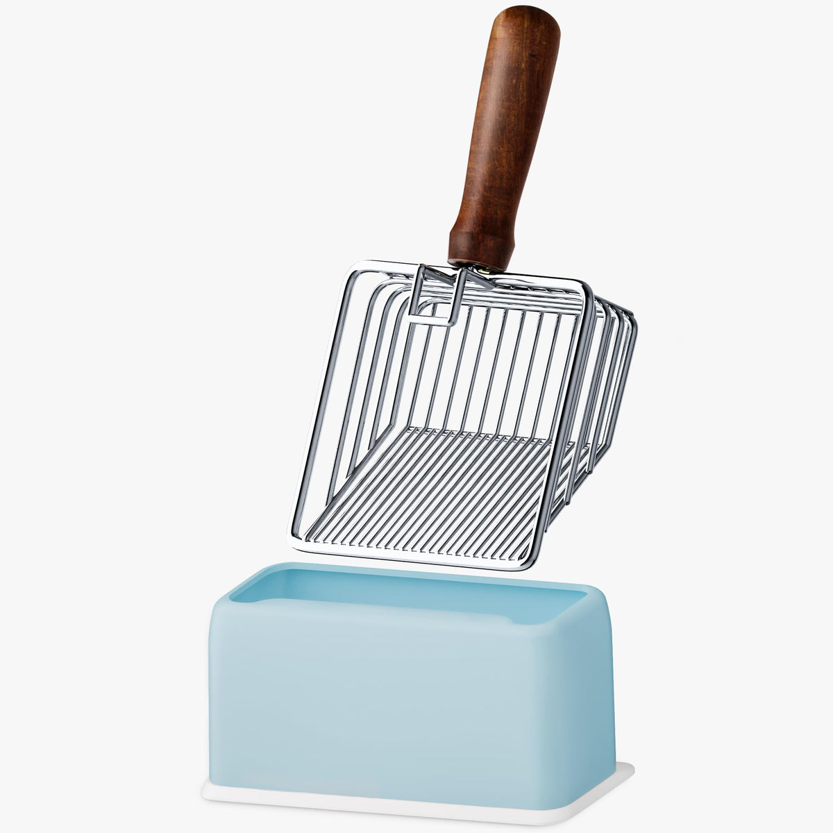 Morrean Metal Cat Litter Scoop With Holder, Stainless Steel Litter Scooper, Kitty Poop Scooper With Wooden Handle, Fast Sifting 