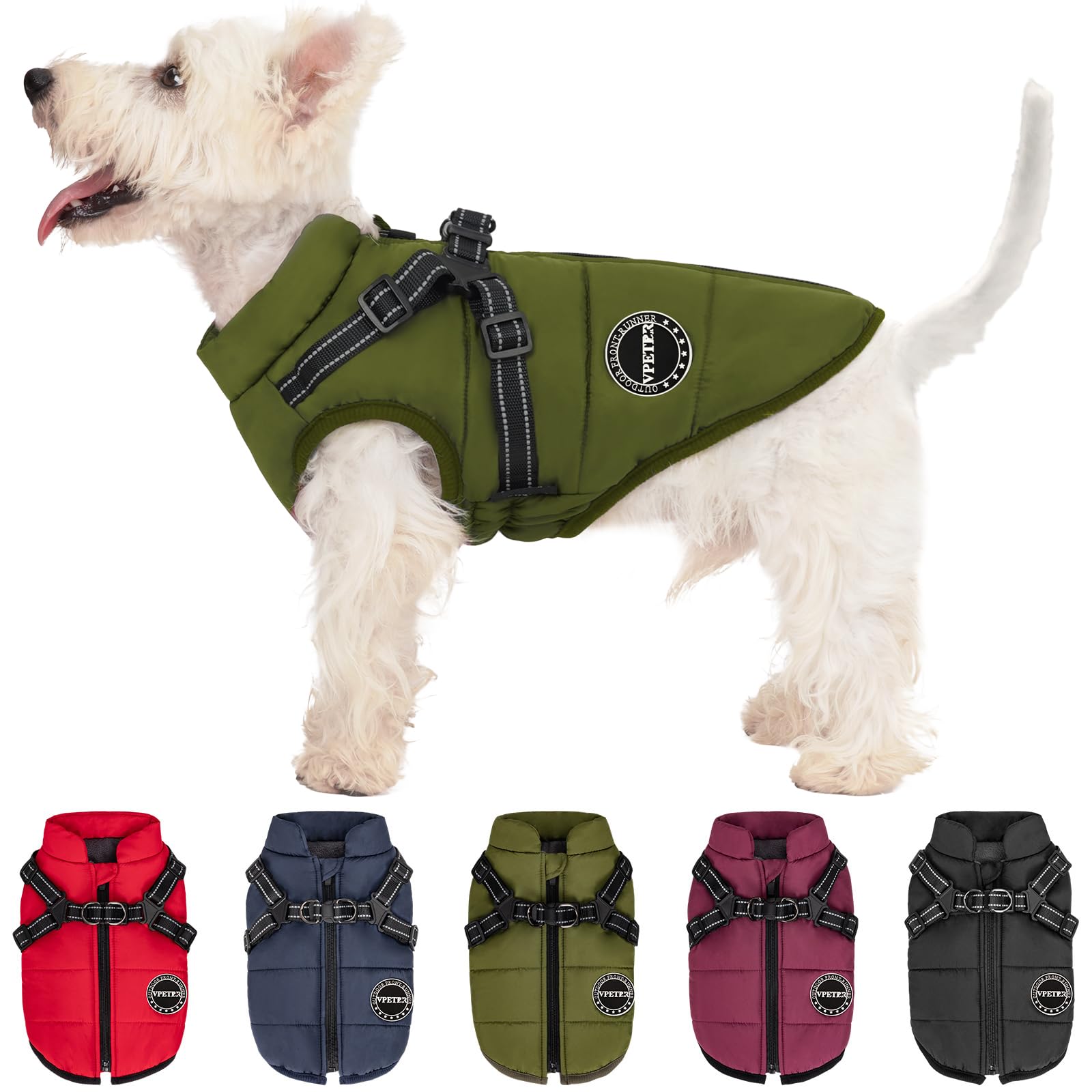 V.Pet Winter Coat With Built In Harness, Dog Jacket Padded Fleece Vest, Warm Cozy Snow Pet Clothes With Zipper For Small Medium 