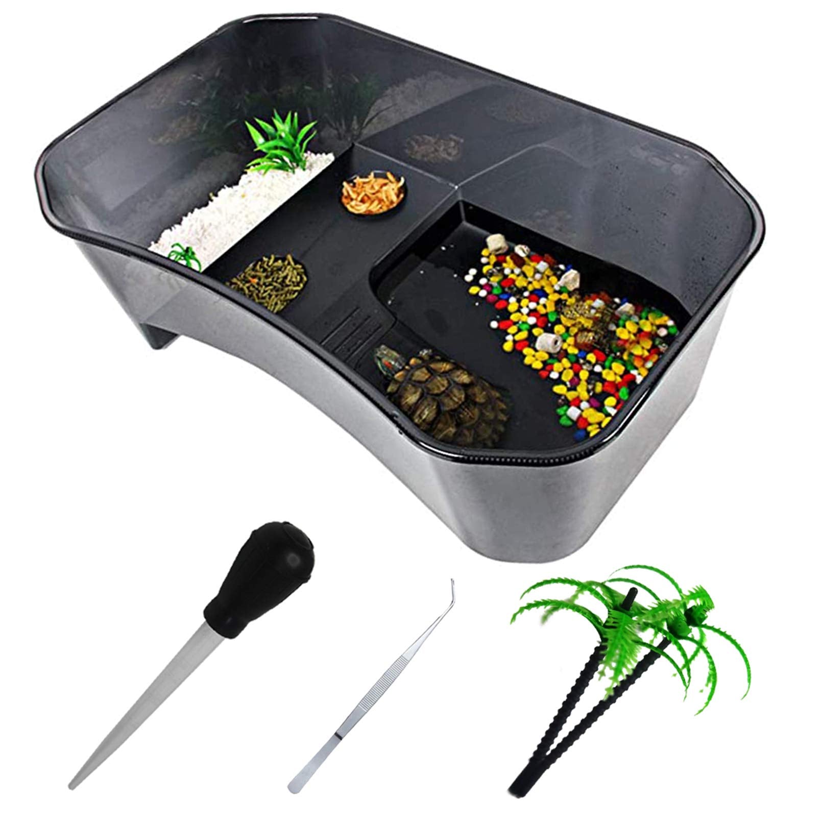 Pinvnby Plastic Turtle Tank Reptile Habitat Pet Terrariums Turtles Tank Aquarium Terrapin Topper Basking With Platform Plants,Du