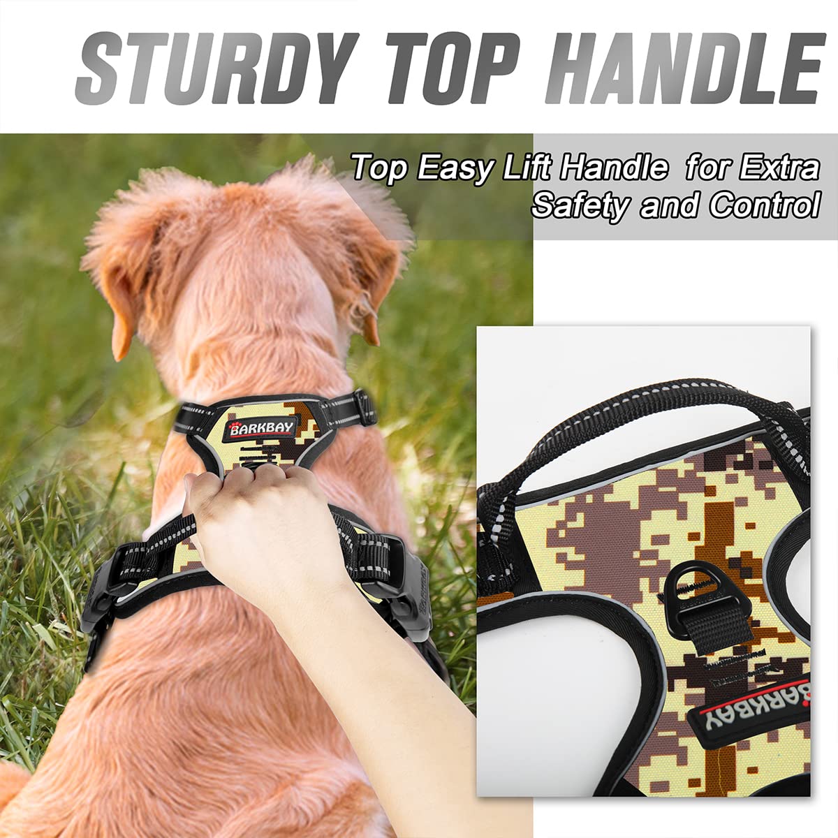 Barkbay No Pull Dog Harness Front Clip Heavy Duty Reflective Easy Control Handle For Large Dog Walking(Desert Camo,Xl)