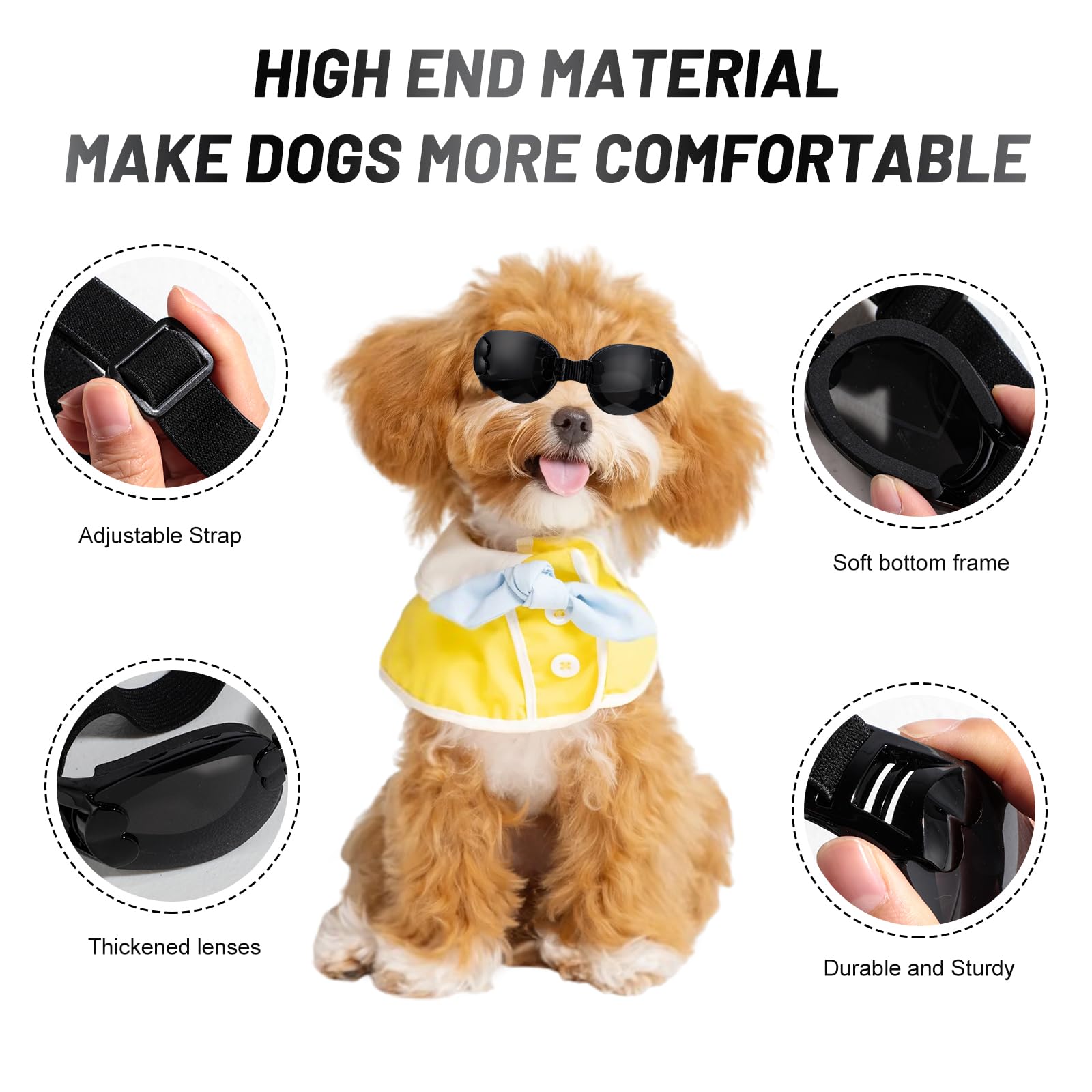 Nvted Foldable Dog Goggles, Dog Sunglasses Uv Protection Wind Protection Dust Protection Fog Protection Pet Glasses Eye Wear Pro