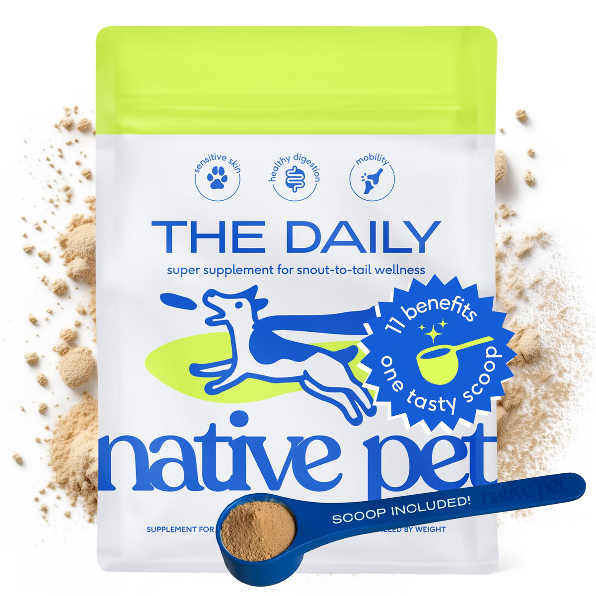 Native Pet The Daily Dog Supplement - 11 In 1 Dog Multivitamin - Tasty Scoop With Dog Vitamins And Supplements - Super Multi Vitamin For Dog Energy, Mobility, Skin & Coat - 12 Active Ingredients 28 Oz