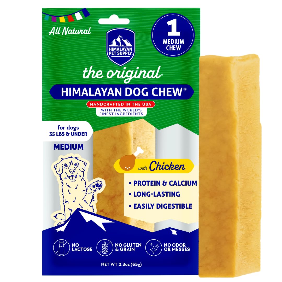 Himalayan Dog Chew Original Yak Cheese Chew, Chicken, 1 Medium Stick, 2.3 oz, Gluten Free, Healthy Treats, Grain & Lactose Free 