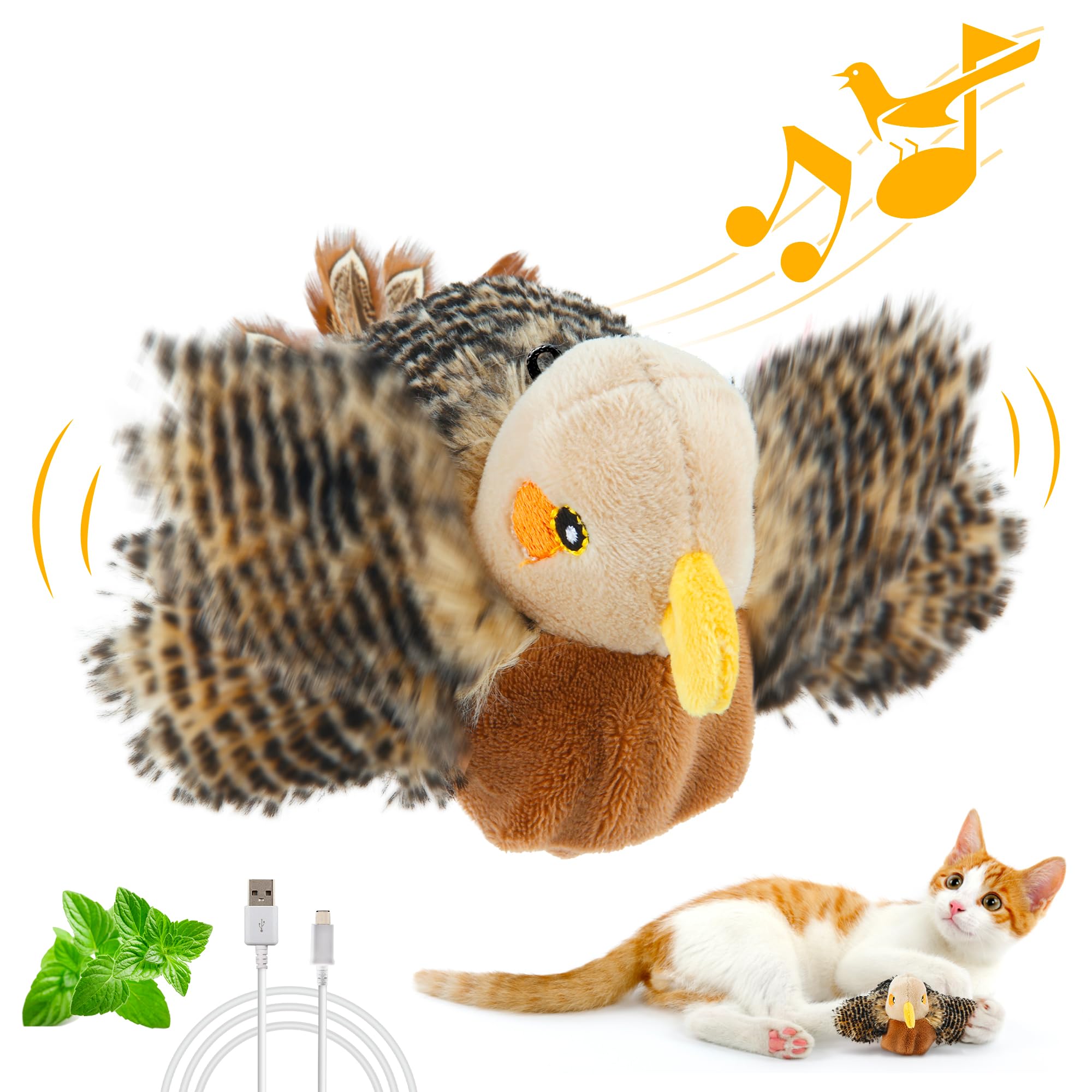 Gigwi Interactive Flapping Cat Toys Catnip, Electronic Flappy Toys Motion Activated, Automatic Cat Toys For Indoor Cats, Usb Rechargeable Cat Enrichment Toy For Hunting And Kicker, Bird Sparrow