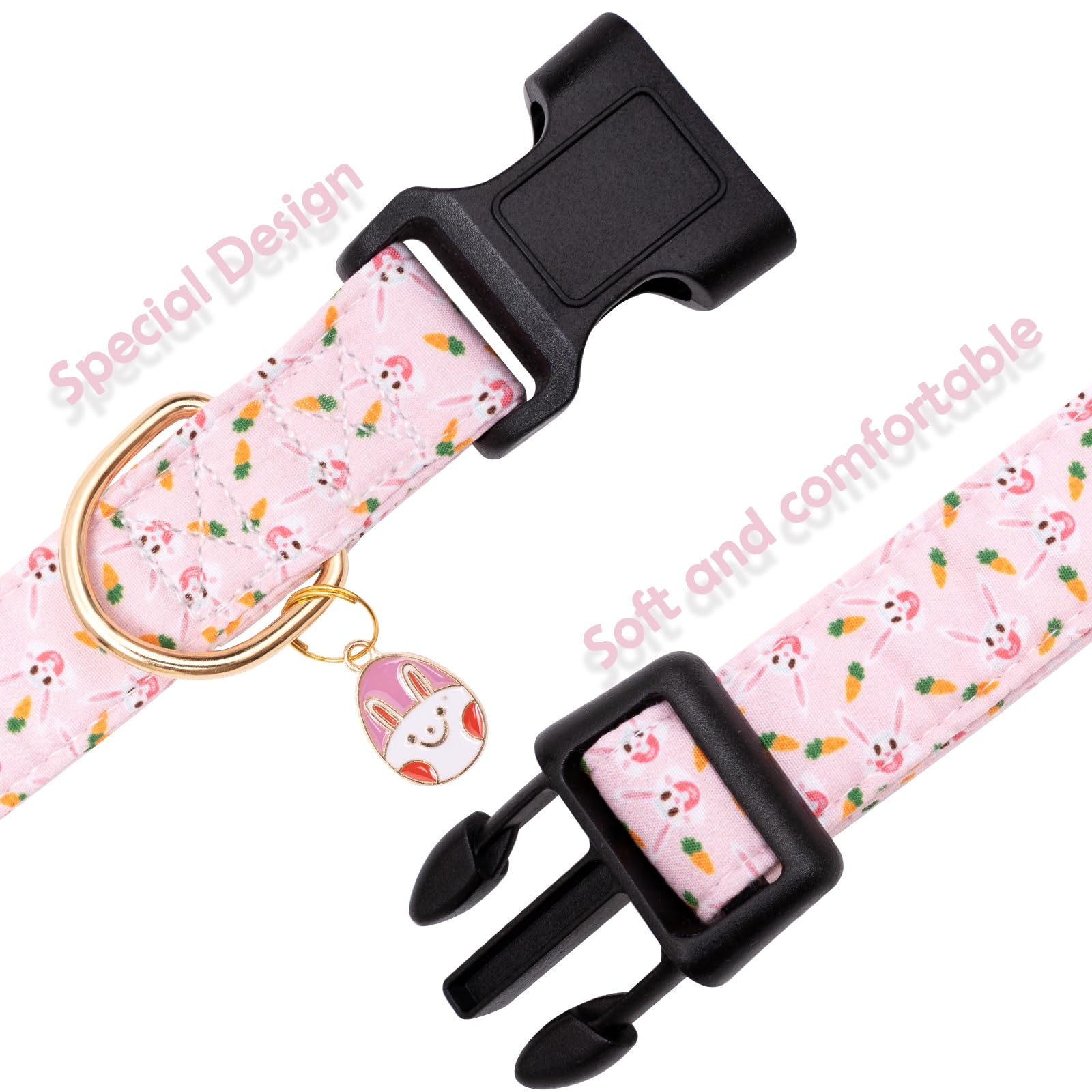 Faygarsle Cute Easter Collar For Small Medium Large Dogs Girl Boy Female Male Dog Pink Cotton With Adorable Rabbit Print Easter Puppy Collar With Easter Egg Charm M