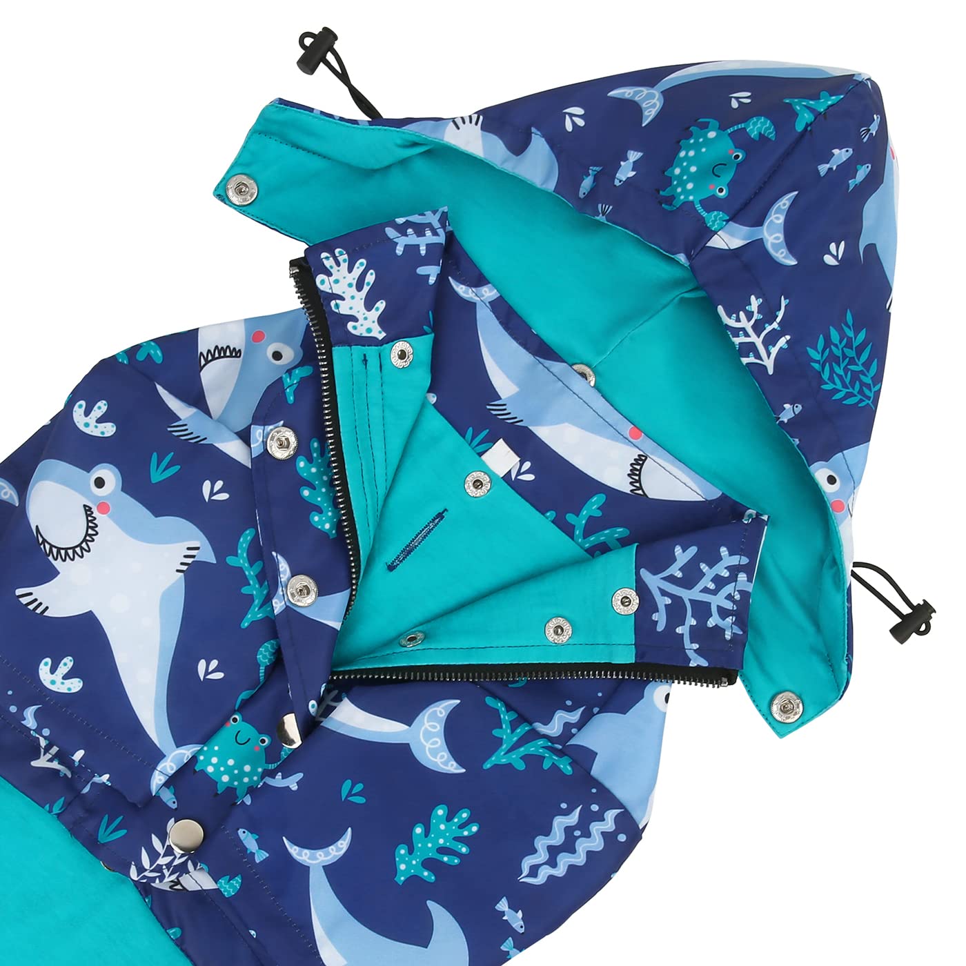 Hde Dog Raincoat Double Layer Zip Rain Jacket With Hood For Small To Large Dogs Sharks - 2Xl