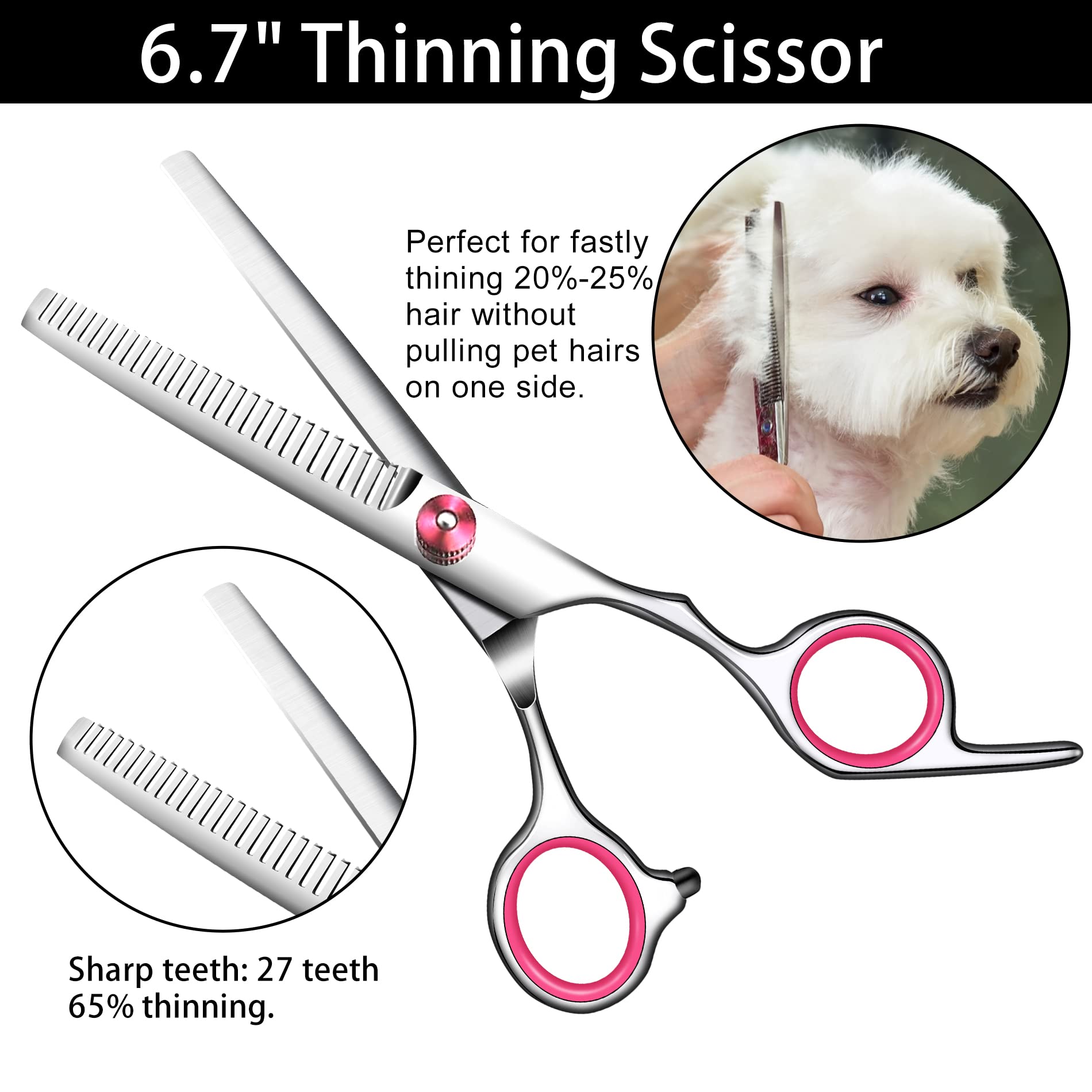 Dog Grooming Scissors Kit,Includes Curved Thinning Straight Scissors And Comb, Dog Grooming Shears With Safety Round Tips,Pet Gr