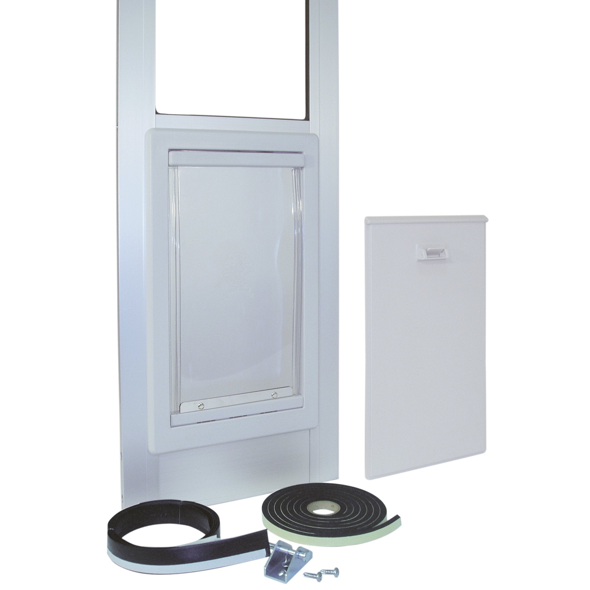 Ideal Pet 96    Aluminum 2-Piece Modular Pet Patio Door With Single Pane Glass And Clear Flexible Flap, For Cats Or Dogs, 7'' X