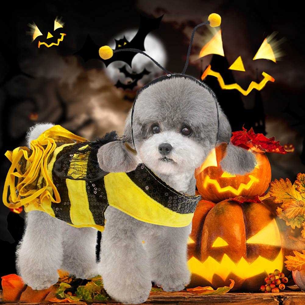 Dog Bee Costume Halloween Costumes For Dogs, Halloween Bee Dog Costume Pet Bumblebee Dress Costume, Dog Bumblebee Costume Funny