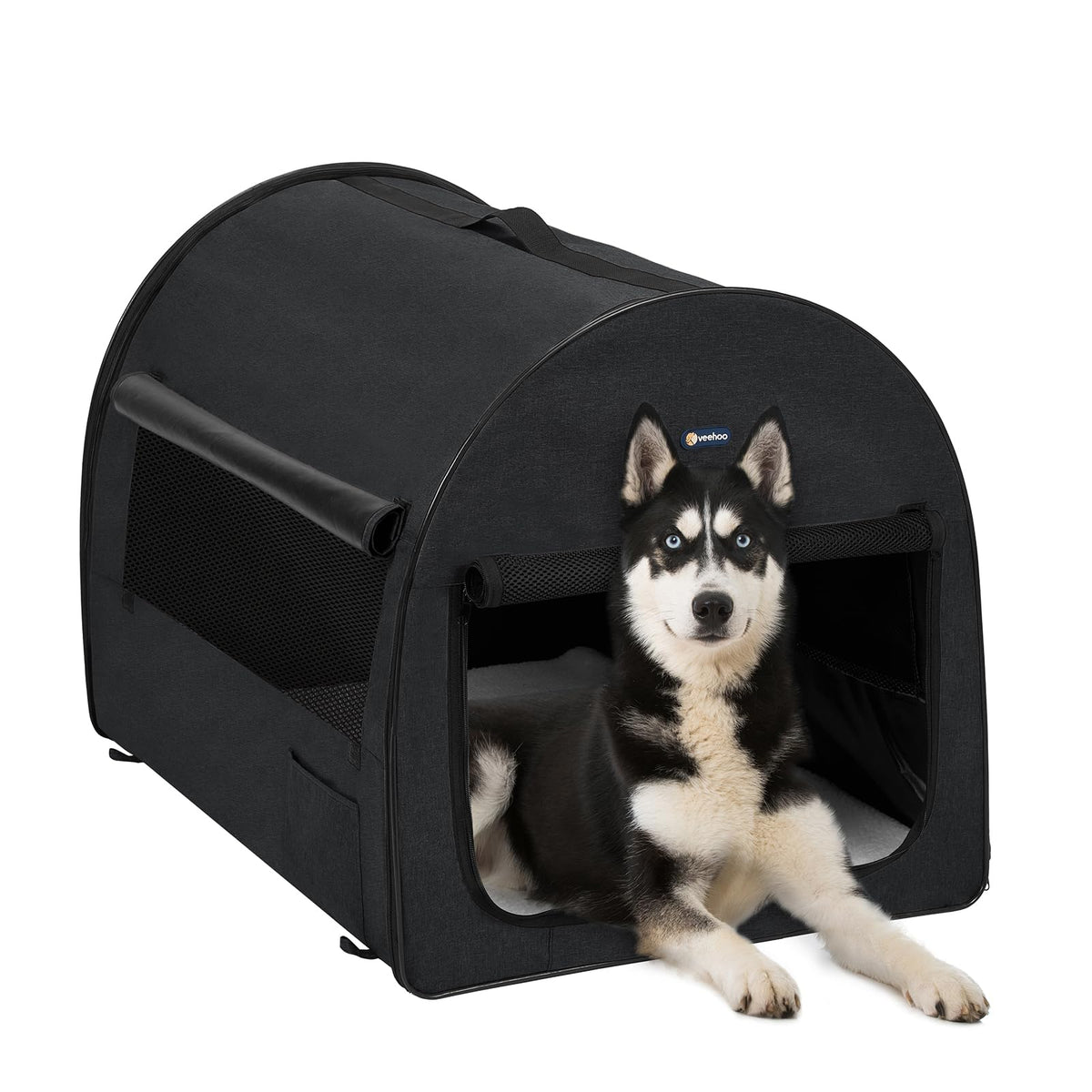 Veehoo Collapsible Dog Crates For Large Dogs - Portable Dog Travel Crate With A Storage Bag, Soft Sided Foldable Dog Kennel For 