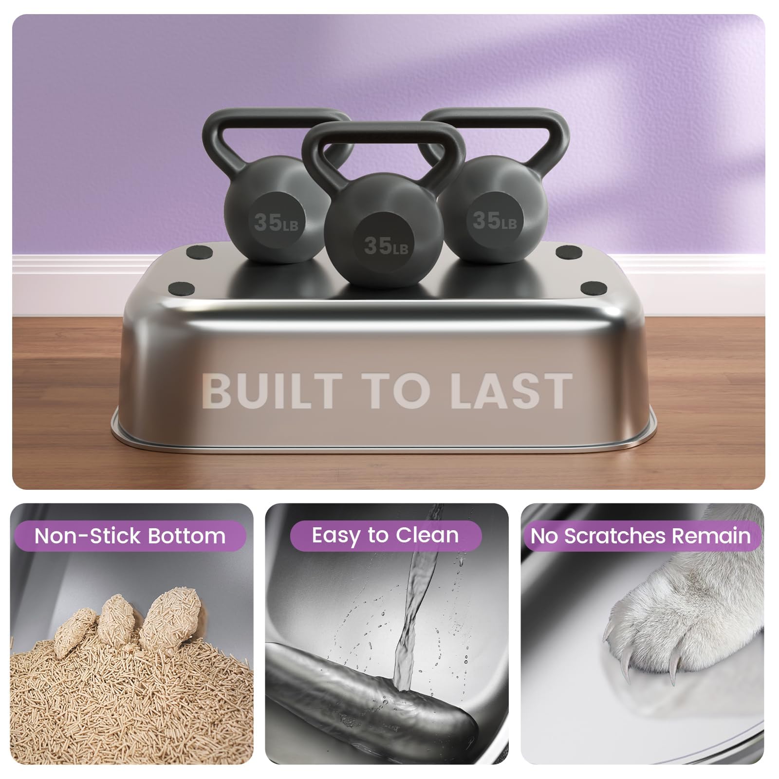 Stainless Steel Cat Litter Box With Lid - 3 In 1 Enclosed Cat Litter Box Xl Extra Large Odor Control Covered Metal Litter Pan Fo