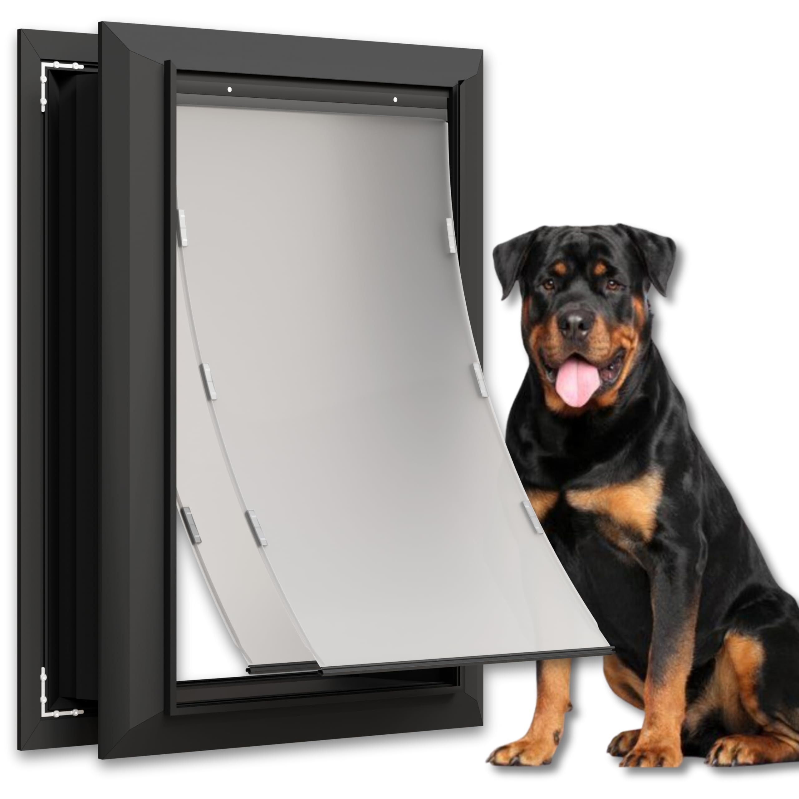 X-Large Aluminum Dog Door For Exterior, Cutout Size 14 1/2''W X 25 1/8''H, Heavy Duty Magnetic Double Flap For Extreme Weather, 