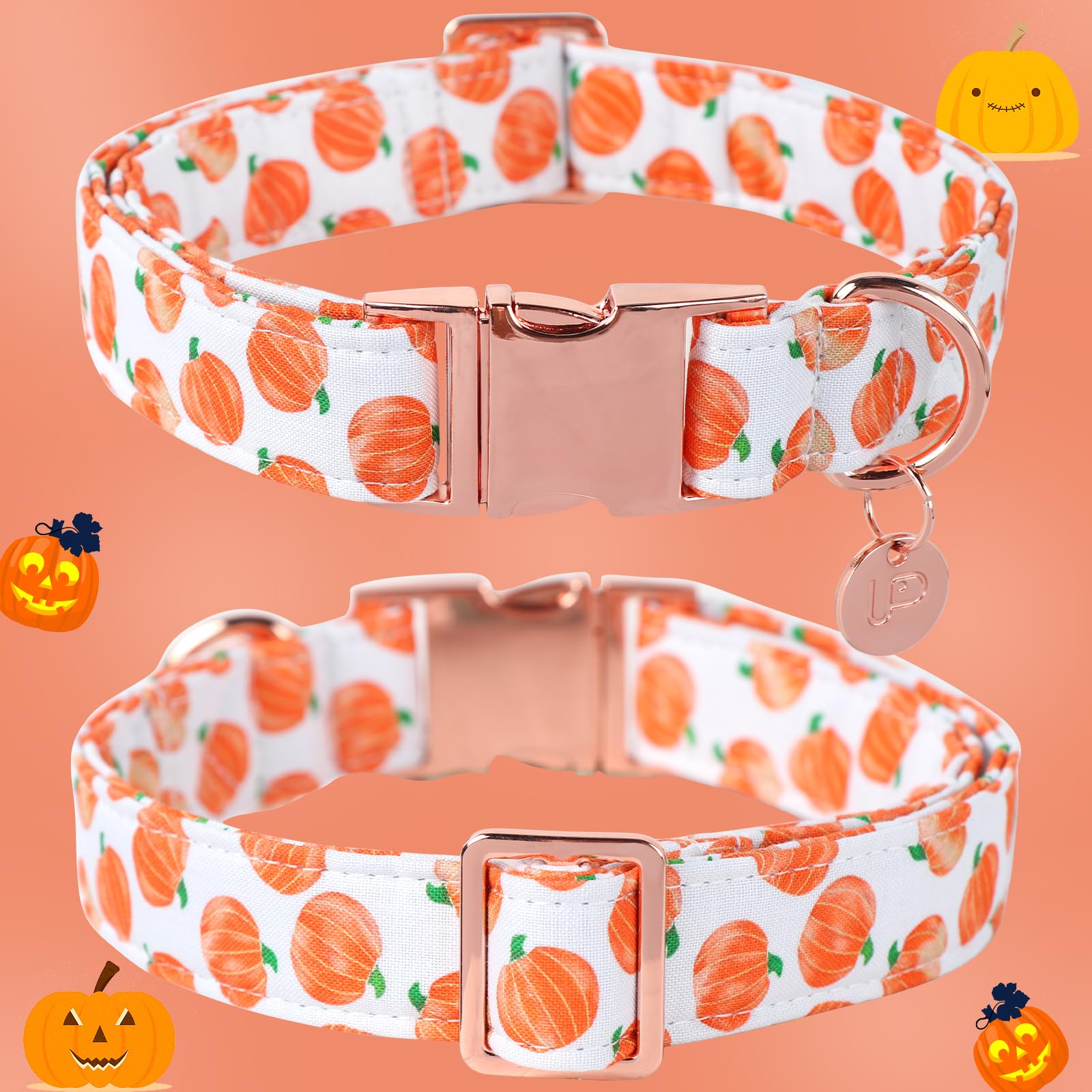Up Urara Pup Halloween Dog Collar With Metal Buckle Gift Fall Dog Collar For Small Medium Large Girls Or Boys Dogs Cute Pumpkin Cotton Pet Collars