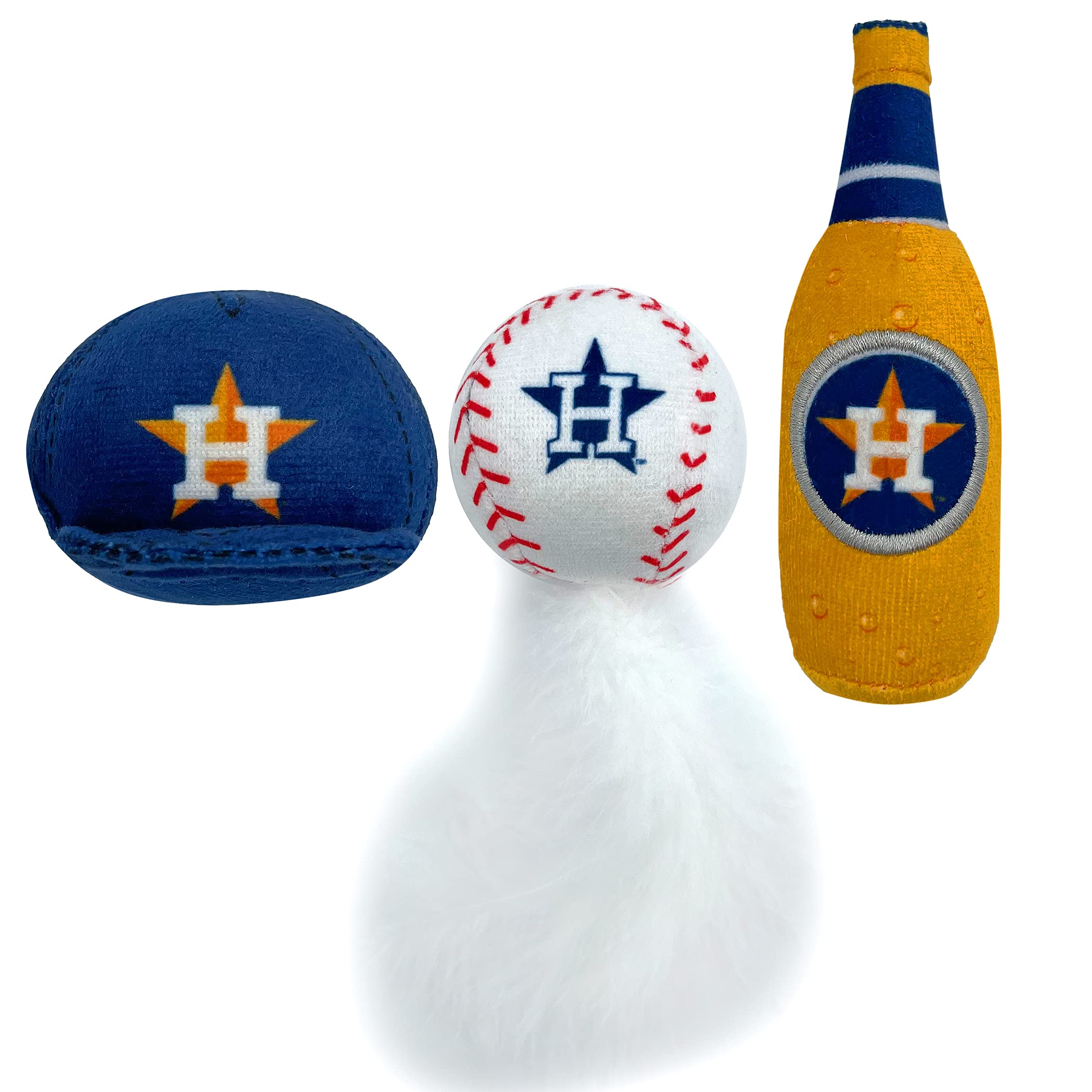 Best Plush Cat Toy - Mlb Houston Astros Complete Set Of 3 Piece Cat Toys Filled With Fresh Catnip. Incld: 1 Baseball Cap Cat Toy