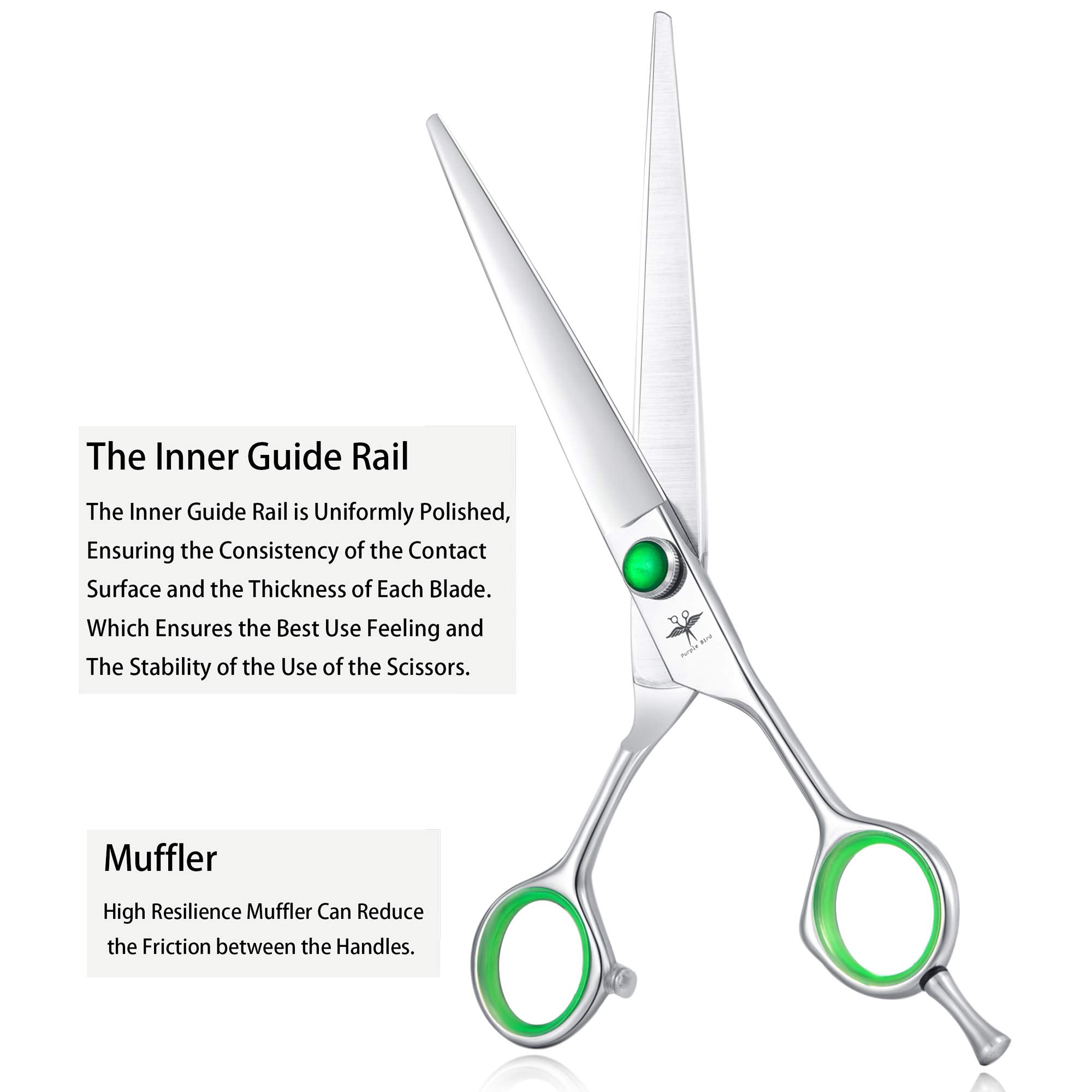 Purplebird 7 Inch Straight, Downward Curved Dog Grooming Scissors Set Professional Pet Cutting, Thinning Texturizing Shears Safety Blunt Tip Trimming Shearing Dog Cat Japanese Stainless Steel Silver