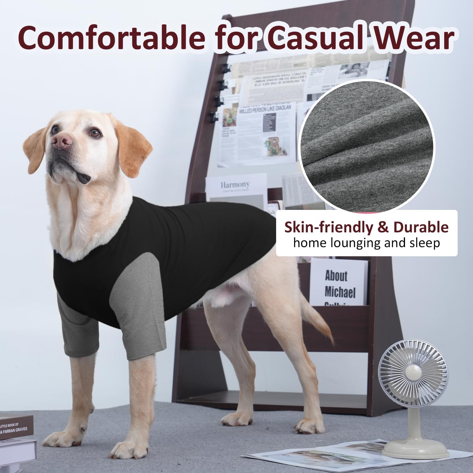 Ikipuko 2 Pack Large Dog Shirts For Summer - Stretchy Breathable Cotton T-Shirt For Dogs, Protect Skin Easy On And Off Clothes F