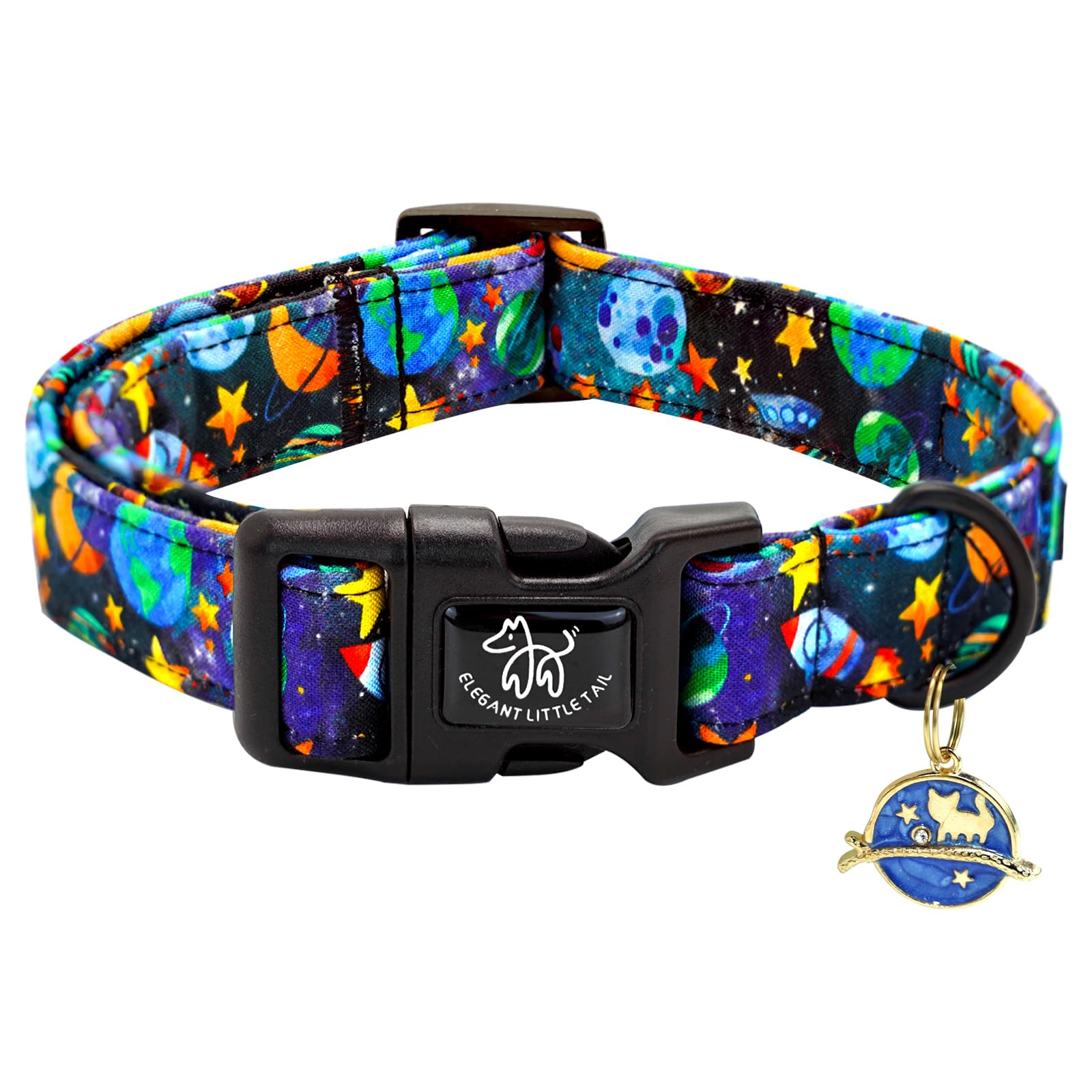 Elegant Little Tail Dog Collar-Cute Pet Dog Collar Blue Star Rocket Print Cotton Soft Girl Puppy Adjustable Pet Collars For Smal