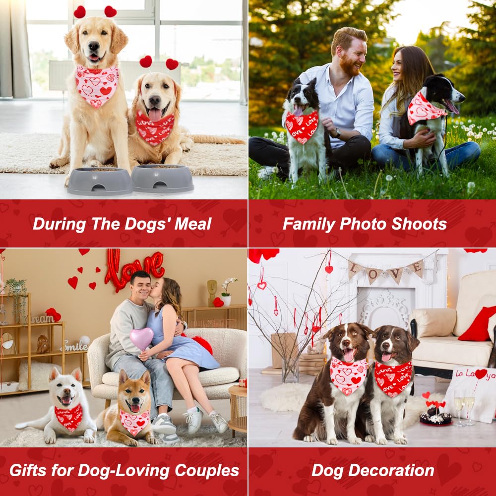 Vivifying Valentine'S Day Dog Bandanas - 2 Pack Romantic Pet Accessories With Love Hearts, Dog Scarf For Spoiling Your Pooch On