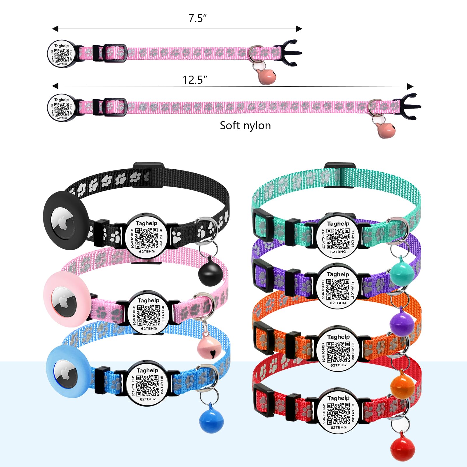 2 Pack Cat Collar Breakaway With Bell,Reflective Kitten Collar With Smart Id Tag,Adjustable 7-12In,Safety Buckle For Girl Boy Ca