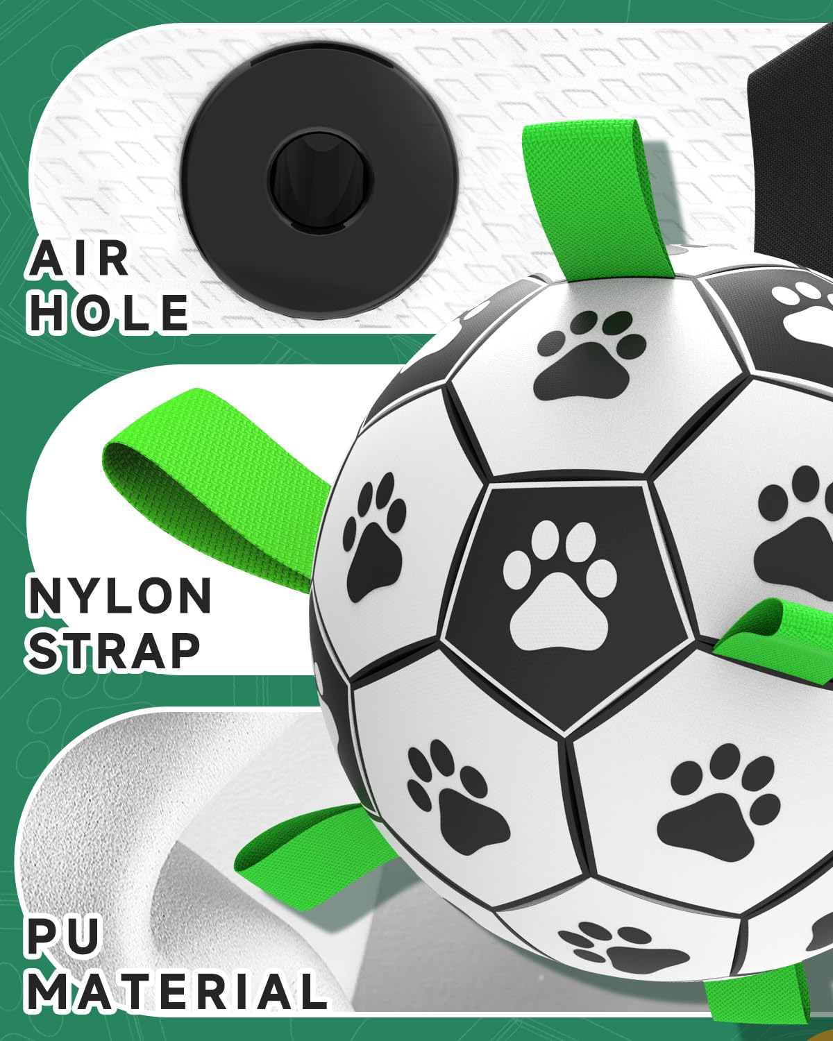 Qdan Dog Toys Soccer Ball With Straps - Durable Dog Balls For Giant Extra Large Dogs, Outdoor Dog Toys, Dog Water Toy, Herding Ball, Dog Birthday Gifts (10 Inch)