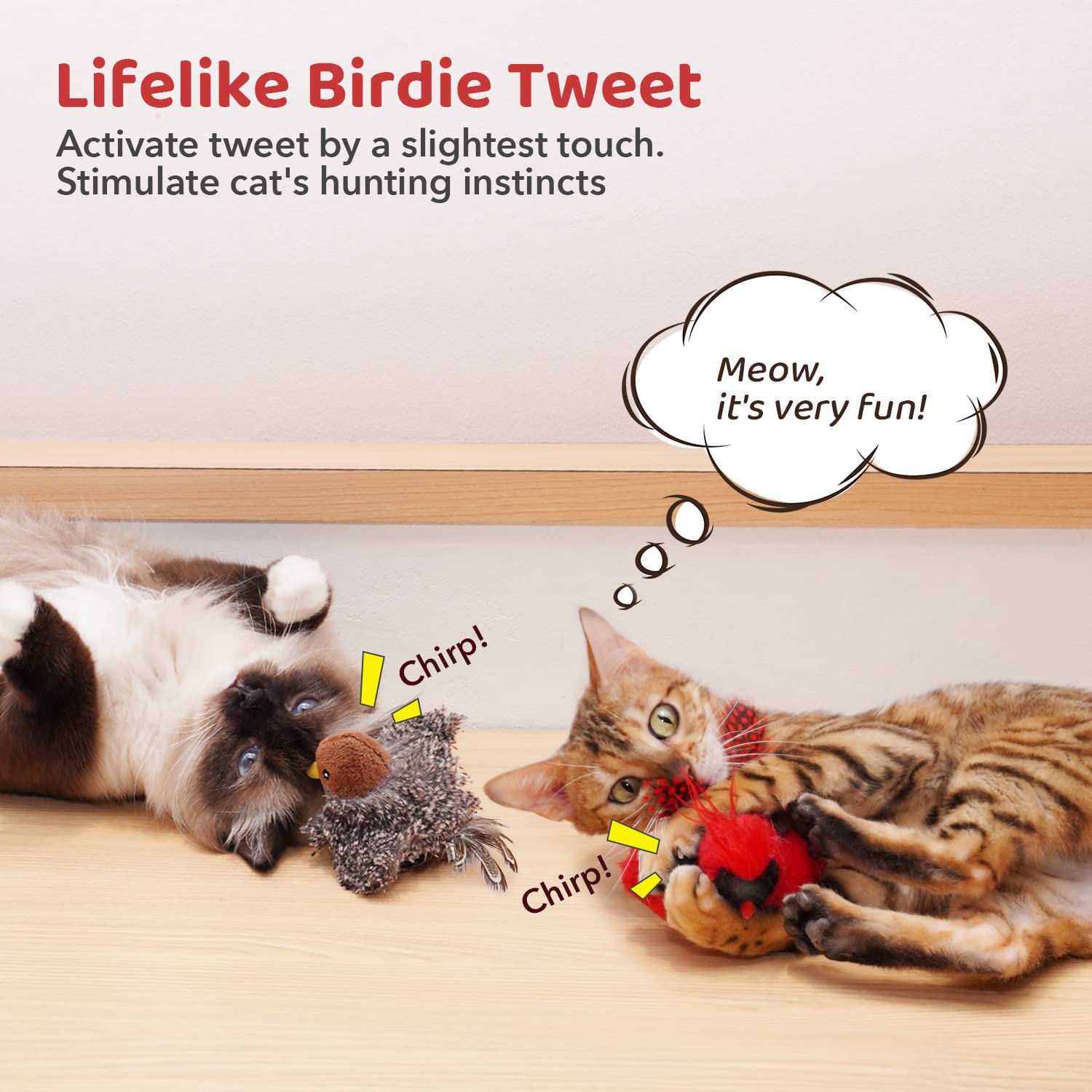 Potaroma Cat Toys Chirping Birds 2 Pcs With Catnip Silvervine, Interactive Cat Kicker, Lifelike Birdie Tweets, Indoor Kitty Kitten Exercise Toys 4.0'