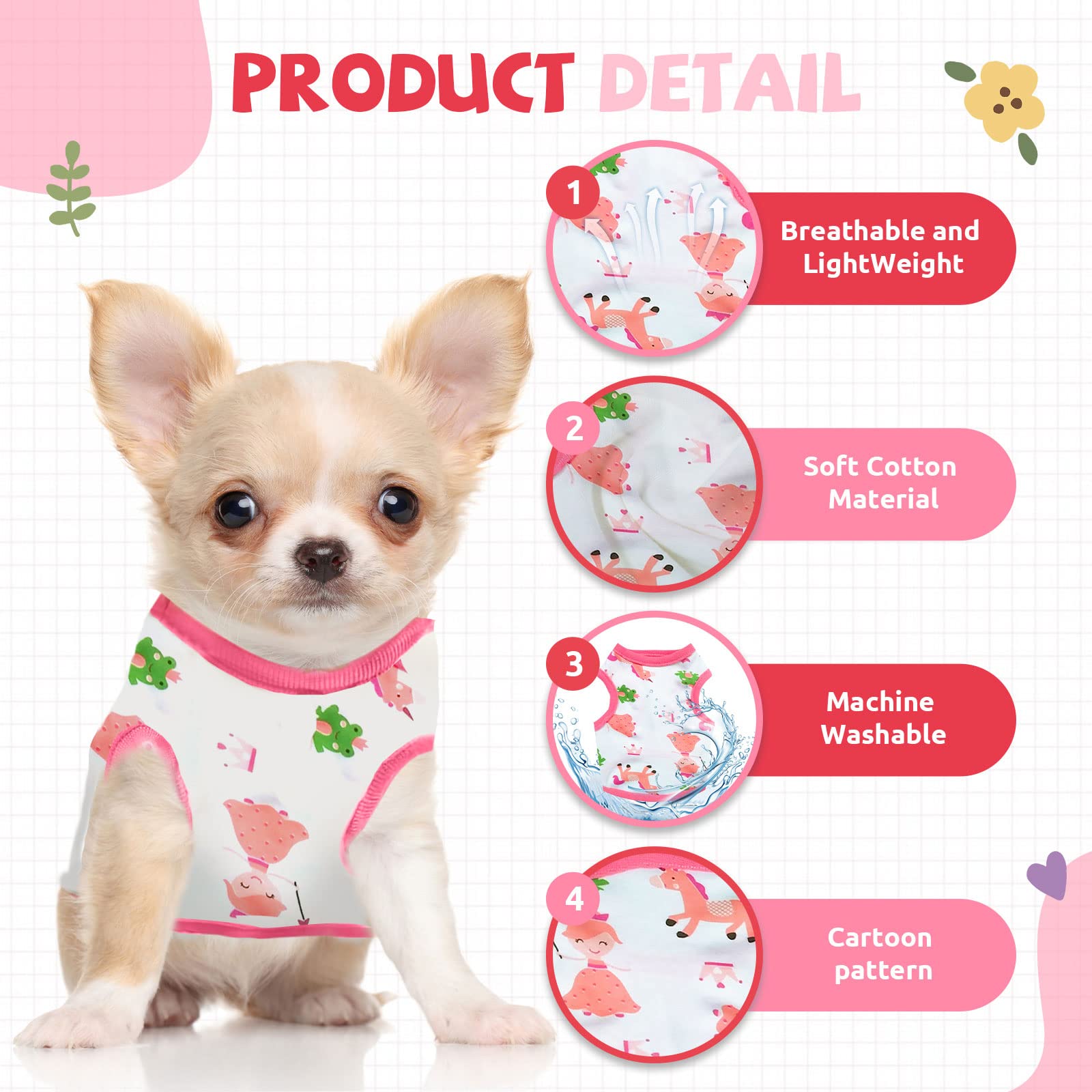 Hrttsy Small Dog Shirt Cute Puppy Cat T Shirt Clothes Soft Cotton Sleeveless Tee Shirts For Small Dogs Cats Summer Doggy Vest Tee Shirt Chihuahua Yorkie Shih Tzu Pet Apparels(Pink Girl,L)