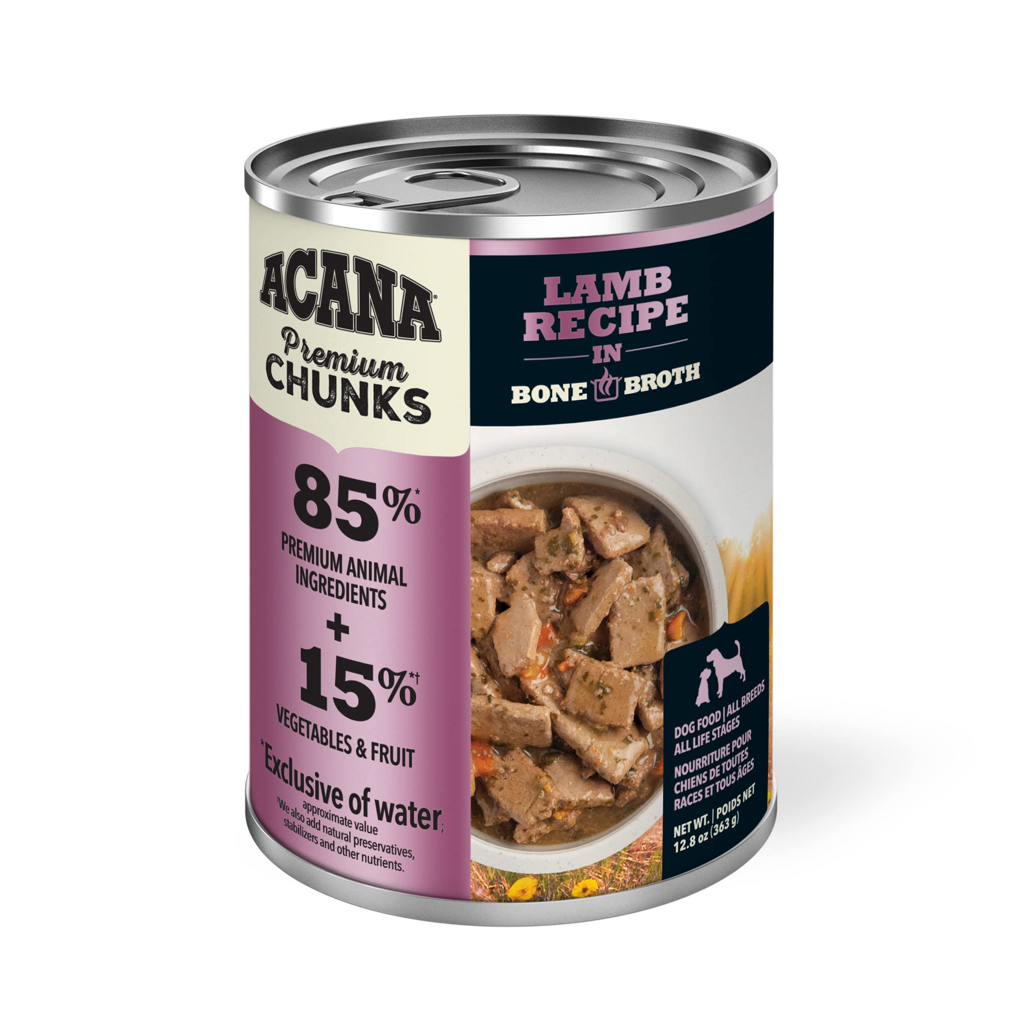 ACANA Premium Chunks in Bone Broth Grain-free Wet Dog Food Lamb Recipe 12.8oz Cans (12 Count)