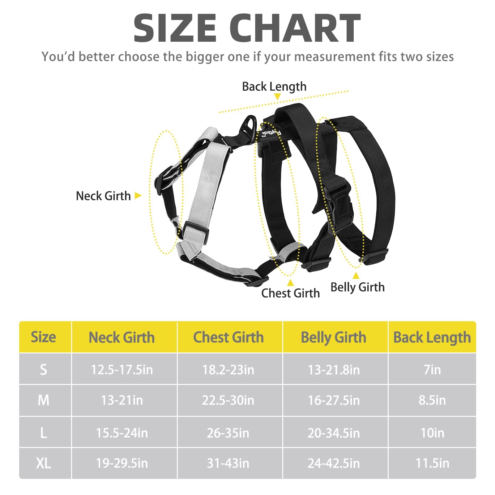 Pupteck Escape Proof Dog Harness - No Pull Soft Padded Full Body Pet Halter Harness With Lift Handle For Small Medium Large Doggies Walking Hiking Hunting, Snowwhite & Black, Xl