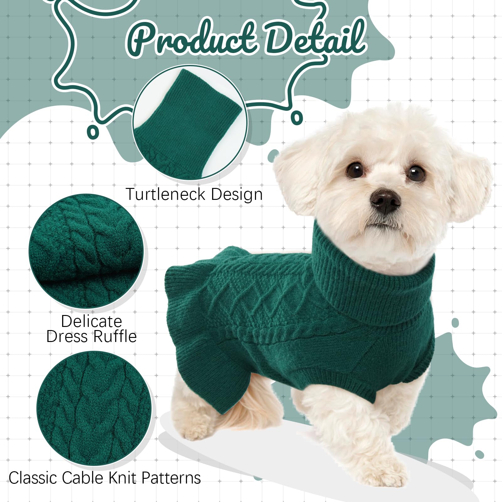 Lelepet Large Dog Sweaters Christmas Dog Sweater Dress Turtleneck Pullover Dog Knitwear Cable Knit Warm Dog Dress Puppy Dog Swea